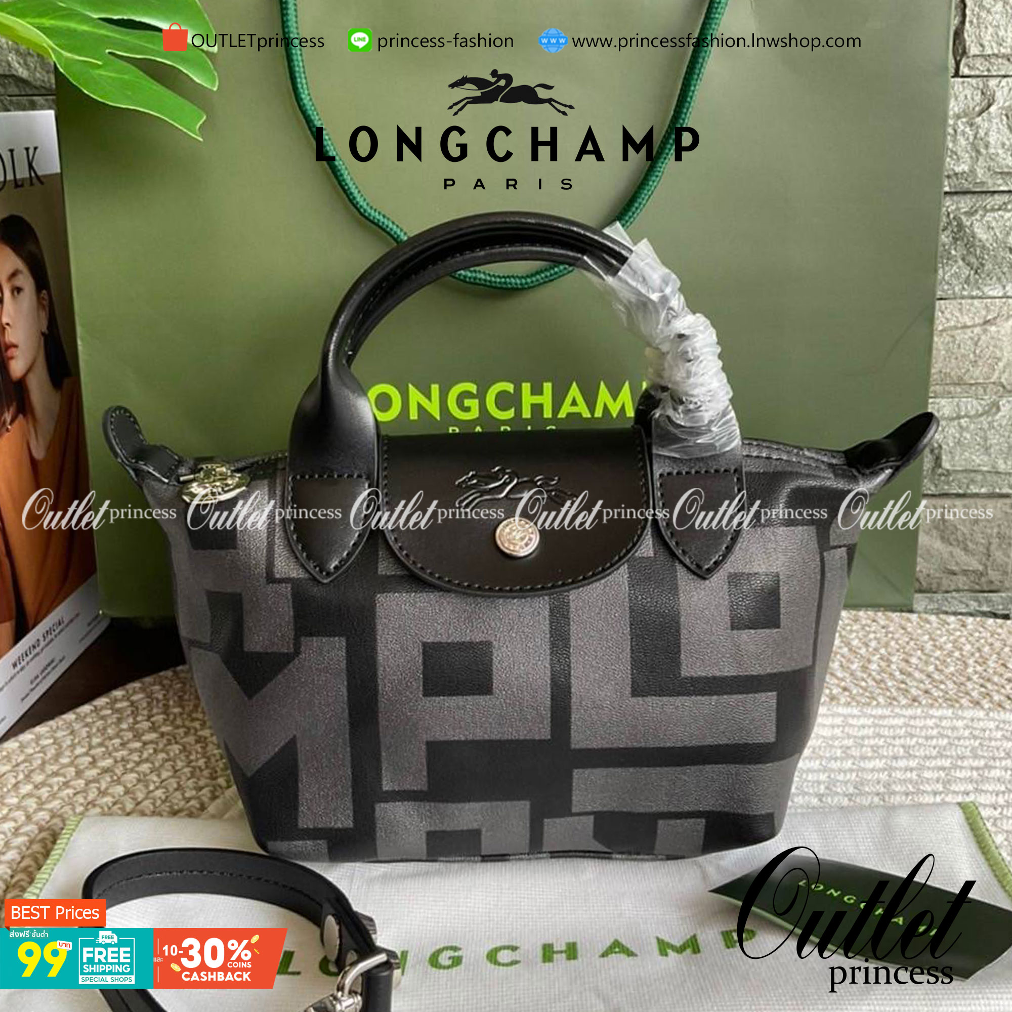 Longchamp Le Pliage Lgp Mini Tote - กระเป๋าถือขนาดเล็ก วัสดุหนังเมทิส หรือ หนังแกะ - น้ำหนักเบา จุของได้เยอะ เปิด-ปิดด้วยซิปสะดวกใช้