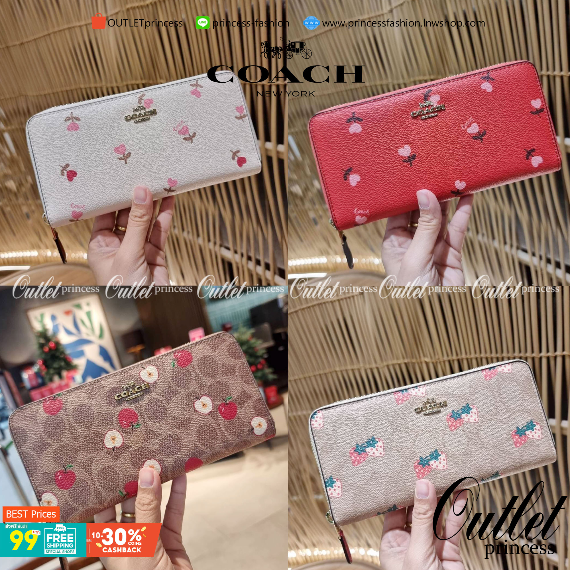 OUTLET 】COACH ACCORDION ZIP WALLET IN SIGNATURE CANVAS F86093 C3287 F98126 กระเป๋าสตางค์ใบยาว น่ารักน่าใช้