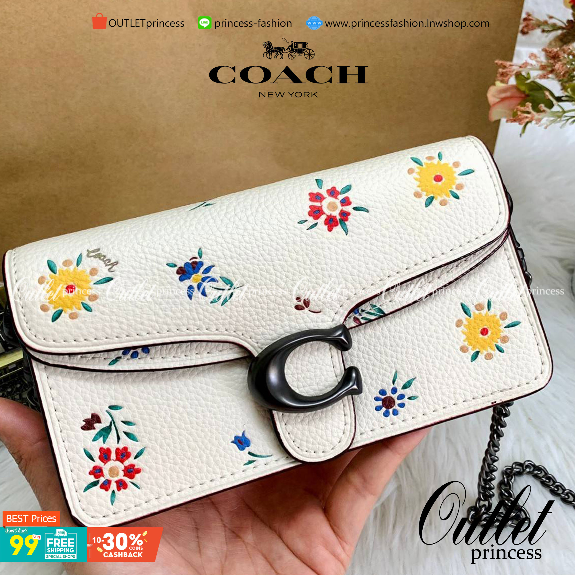 COACH TABBY CROSSBODY WITH WILDFLOWER PRINT ((810)) พร้อมส่งที่ไทยค่ะ! กระเป๋าสะพายครอสบอดี้ร์หรือสามารถถือแบบคลัทออกงานสวยๆได้เลยนะคะ วัสดุหนังแท้ หนังนิ่มค่ะ
