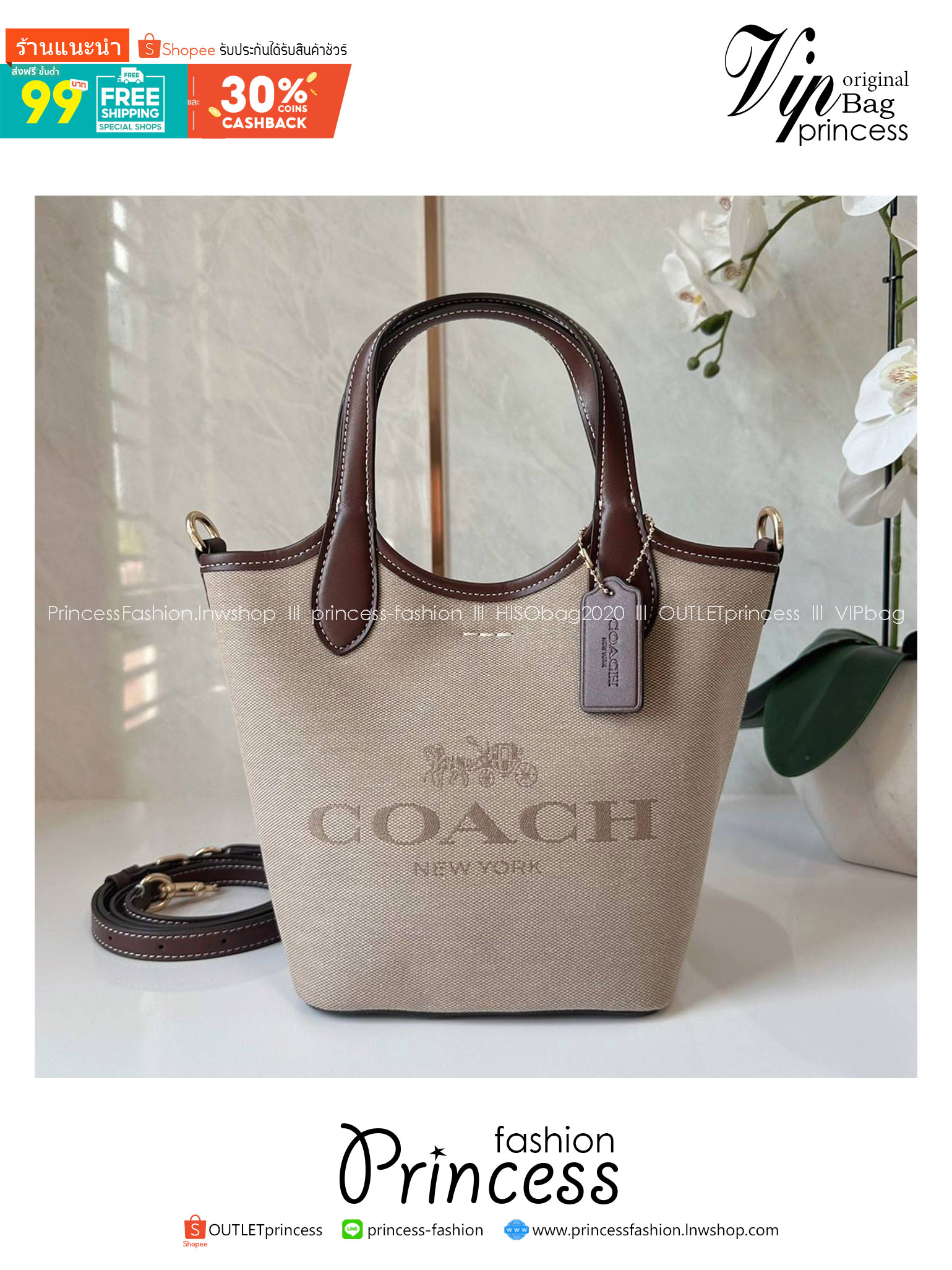 พร้อมส่ง 5 สี COACH HANNA BUCKET BAG กระเป๋าถือ/สะพายข้างทรงบักเก็ตรุ่นใหม่ดีไซน์เก๋น่ารัก เกรดท็อปออริ เกรดดีสุด สลับแท้ 1:1 ใช้ต่างประเทศได้
