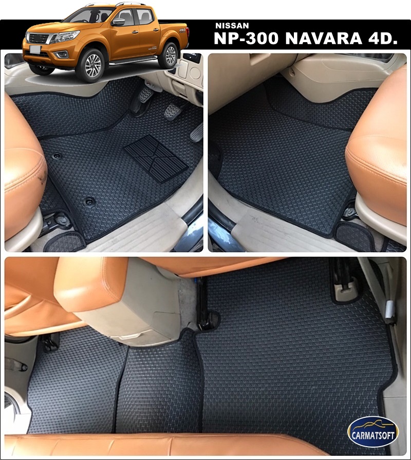 พรมปูพื้นรถยนต์ NISSAN NP-300 NAVARA 4D ลายสนุ๊กสีดำ เต็มคัน