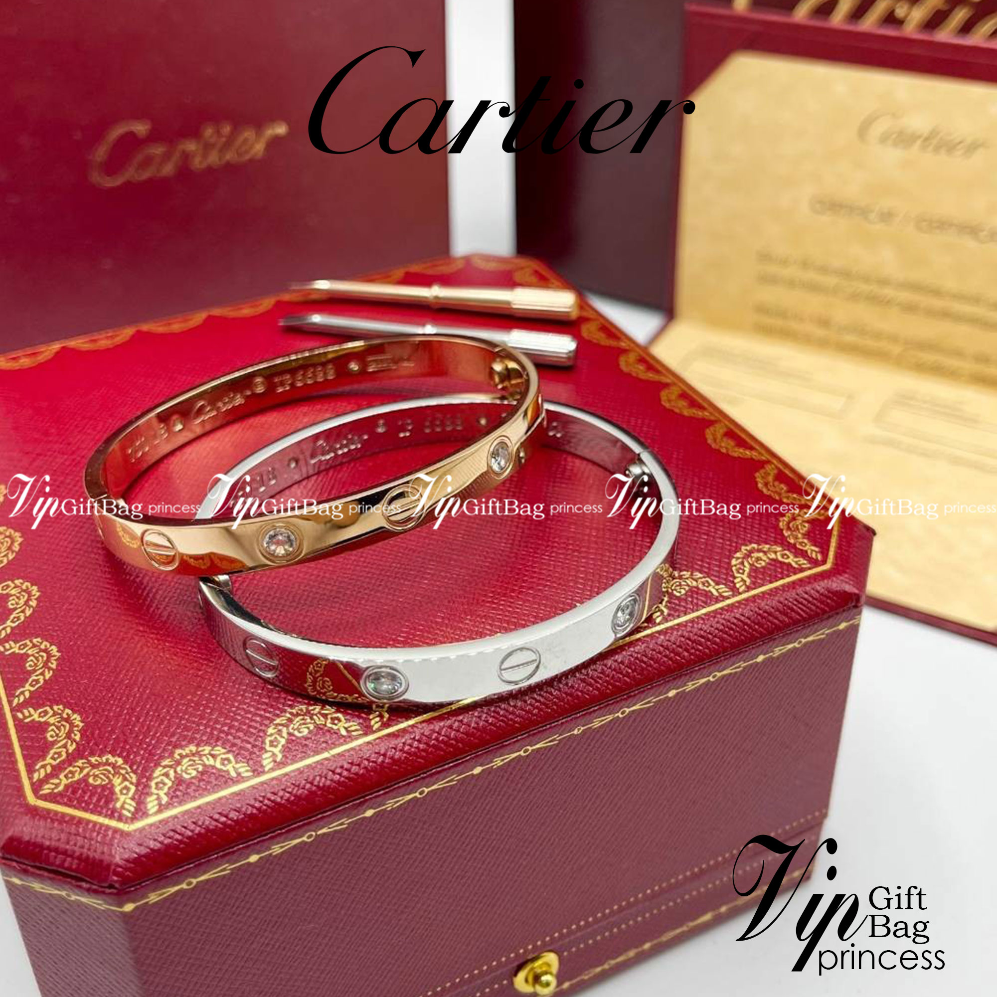 Cartier Love Bracelet, 4 diamonds กำไลข้อมือ Size 18 งานดีสุดเกรดออริจินิล วัสดุคุณภาพดี ไม่ลอกไม่ดำ กล่องใหญ่ตามแบบ งานปั้มครบตามรูปเลยค่ะ
