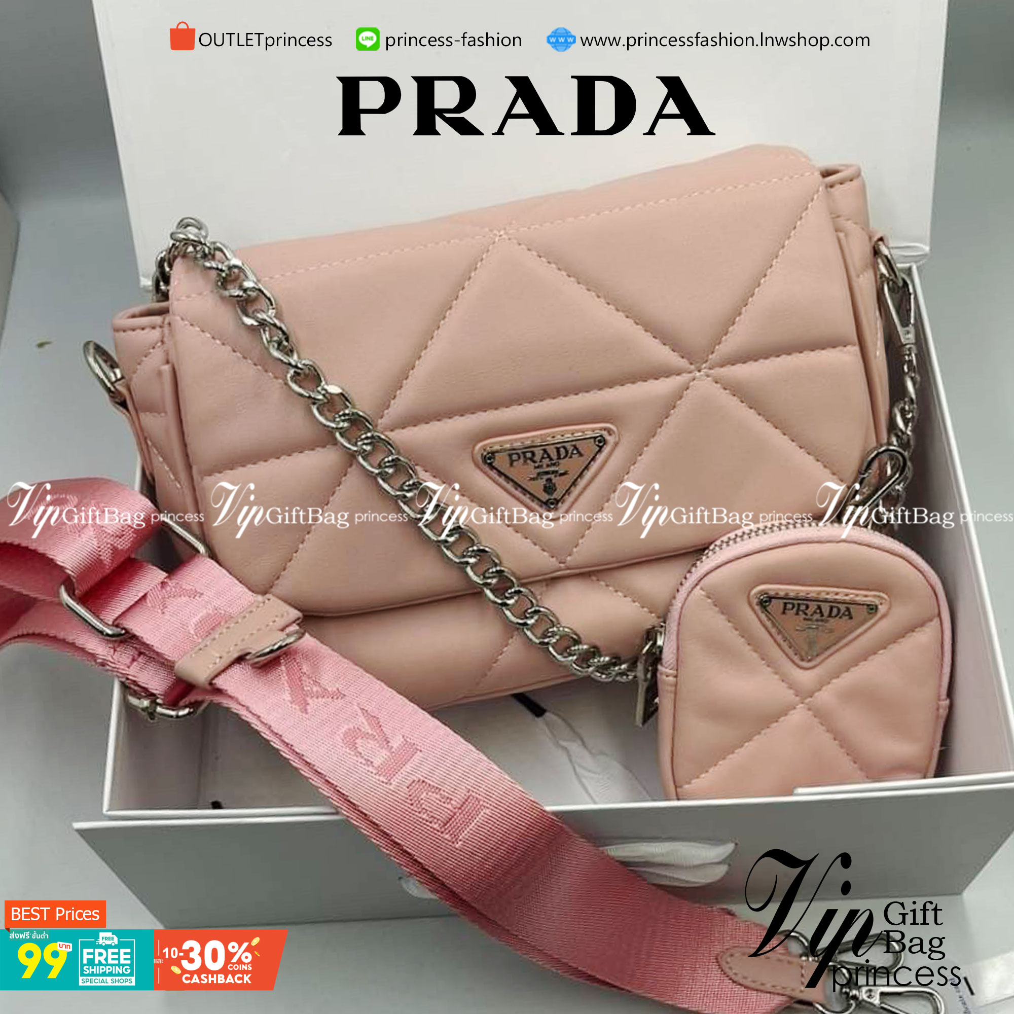 VIP 】PRADA System nappa leather patchwork bag หนังแท้ พร้อมส่งที่ไทย 6 สี