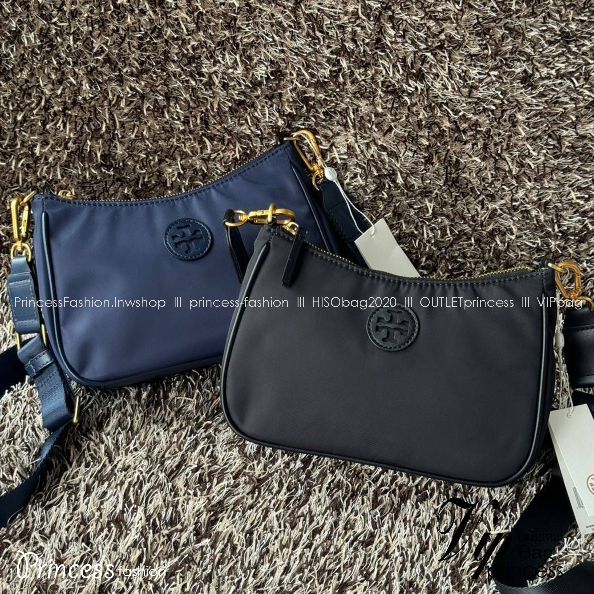Tory Burch Nylon Web Mini Hobo Bag กระเป๋าสะพายดีไซน์เรียบง่าย น้ำหนักเบา เกรดออริ สลับแท้ 1:1 ใช้งานต่างประเทศได้