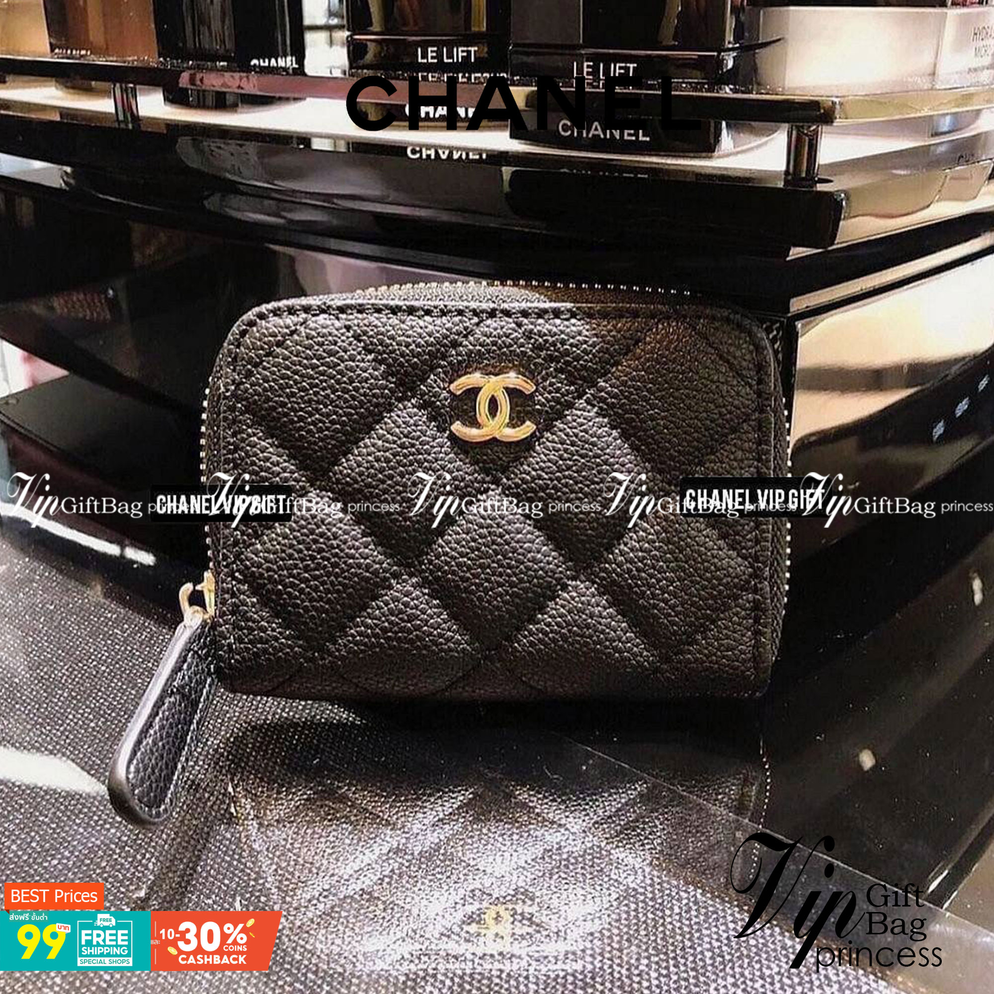 CHANEL SMALL ZIP WALLET พร้อมส่งที่ไทยแล้วค่ะ ♡♡ กับ กระเป๋าสตางค์ใบสั้น แนะนำรุ่นนี้คะ งานพรีเมี่ยมกิ้ฟท์จากเค้าเตอร์ต่างประเทศ **ทรงมินิน่ารักกก หนังสัมผัสลายด้าน จากแบรนด์ CHANEL (GWP) ด้านหน้ามีโลโก้แบรนด์ CC เปิดปิดด้วยซิปมีที่จับหนัง ด