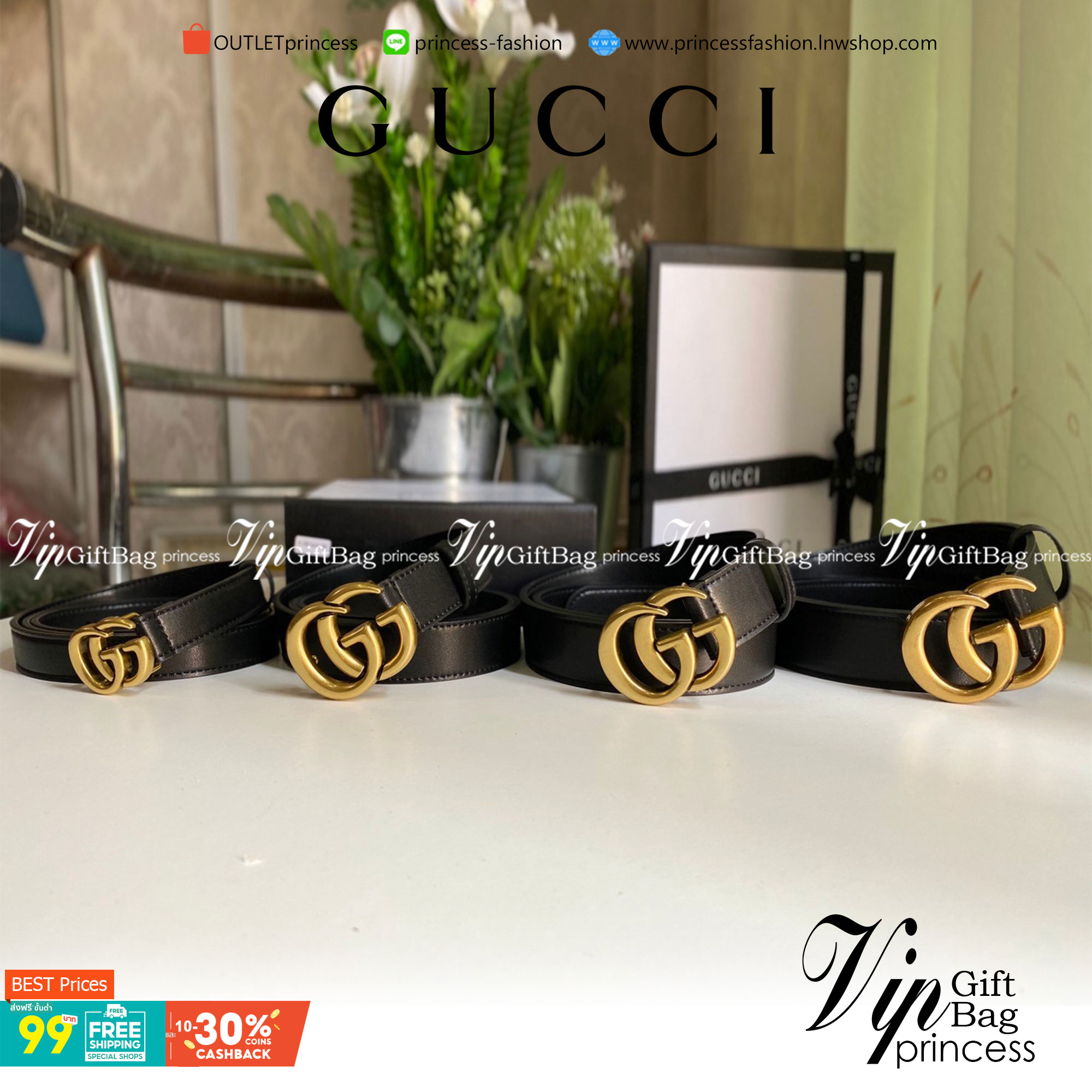 GUCCI double GG belt Cow leather งานหนังแท้ ภาพสินค้าจริง พร้อมส่งที่ไทย 4 ขนาด