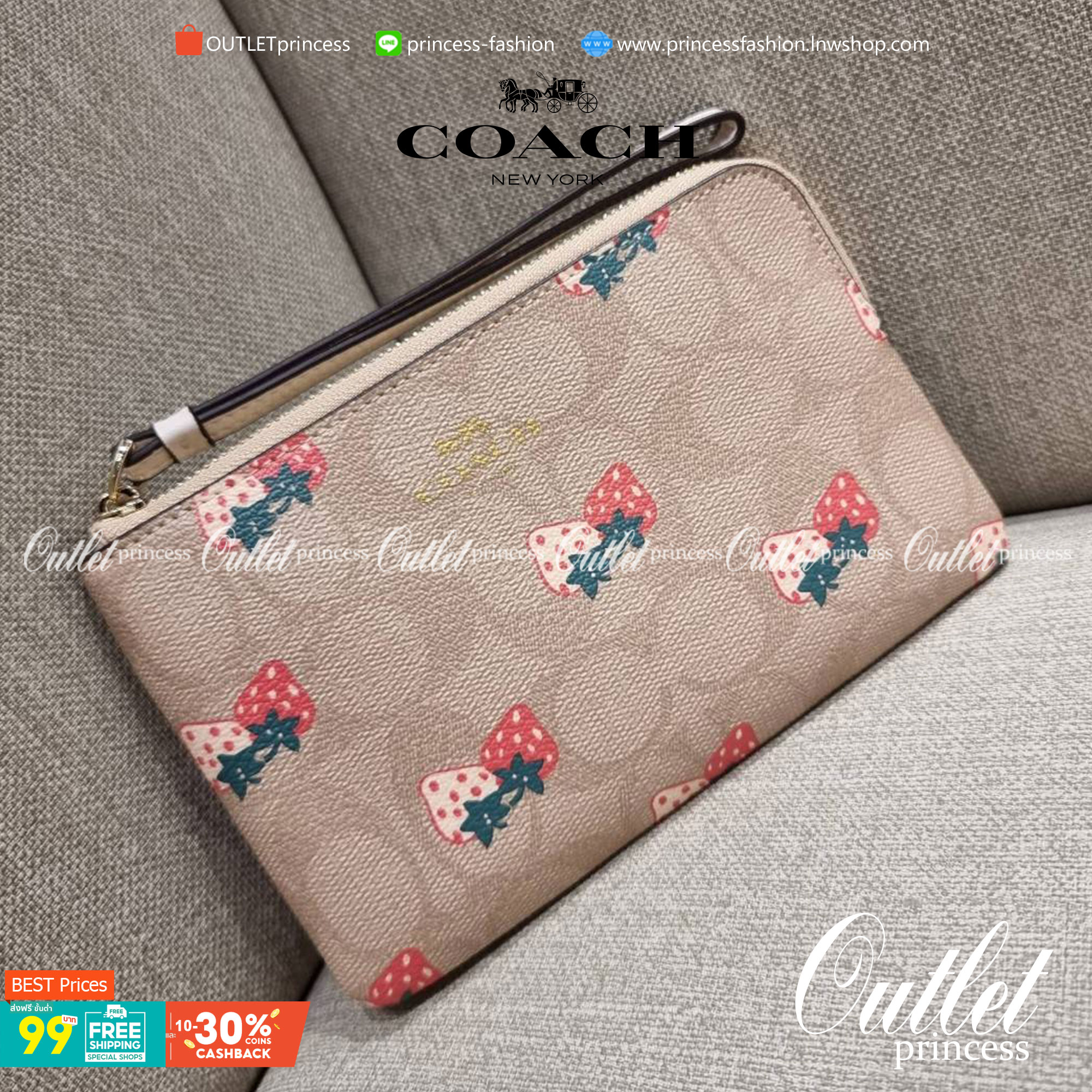 COACH 2972 CORNER ZIP WRISTLET IN SIGNATURE CANVAS WITH BUTTERFLY PRINT มาแล้วจ้า ไอเท็มสุดปัง!! ฮิตไม่เลิก!! พร้อมลวดลายสุดคิ้วท์ น่ารักน่าใช้ขึ้นไปอีก กระเป๋าคล้องมือ ขนาดเหมาะพกพา วัสดุหนังแคนวาส ภายในเป็นช่องโล่ง ใส่ธนบัตร หรือใส่บัตร ใส่เหรียญ ได้หมด