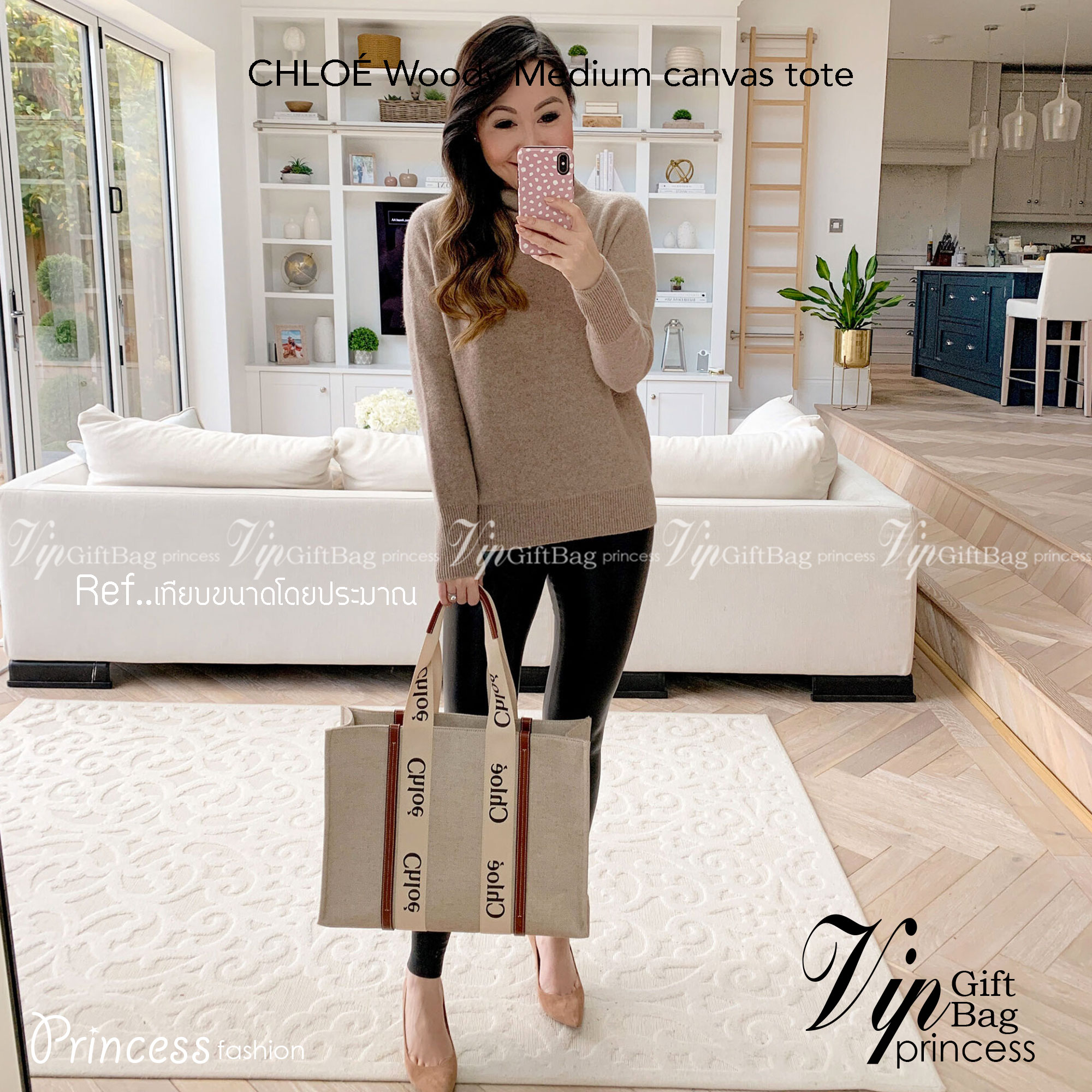 CHLOE Woody Medium canvas tote กระเป๋าทรงTote ผ้าCanvas งานฮอตรุ่นฮิตสไตล์หรู รุ่น Woody Medium ของ Chloé เข้ากับไลฟสไตล์ชีวิตประจำวัน ผ้าเนื้อหนา ใช้งานทนทาน