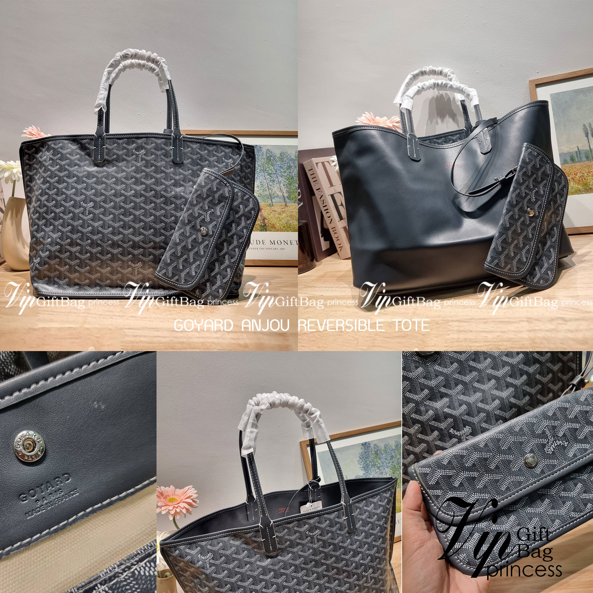 GOYARD ANJOU REVERSIBLE TOTE กระเป๋าสะพายทรงโท้ท ใบใหญ่จุใจ!! กลับด้านใช้ได้ทั้ง 2 ด้าน มาครบสีขายดี เลิศทุกสี รูปทรงคลาสสิค ดีไซน์เป็นเอกลักษณ์ ใช้งานได้หลากหลาย สามารถกลับด้านใช้ได้แบบไม่มีเบื่อ วัสดุหนังแคนวาสพิมพ์ลายสวยคม