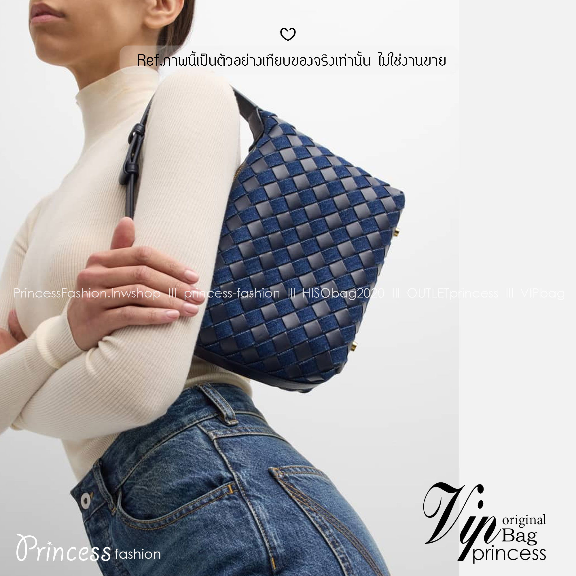 BOTTEGA Mini Wallace Denim Top-Handle Bag 20cm / BOTTEGA Hobo Bag กระเป๋าสะพายไหล่ วัสดุเดนิมคอตตอน ดีไซส์สานเป็นเอกลักษณ์สวยงาม เกรดออริ 1:1 ใช้งานต่างประเทศได้