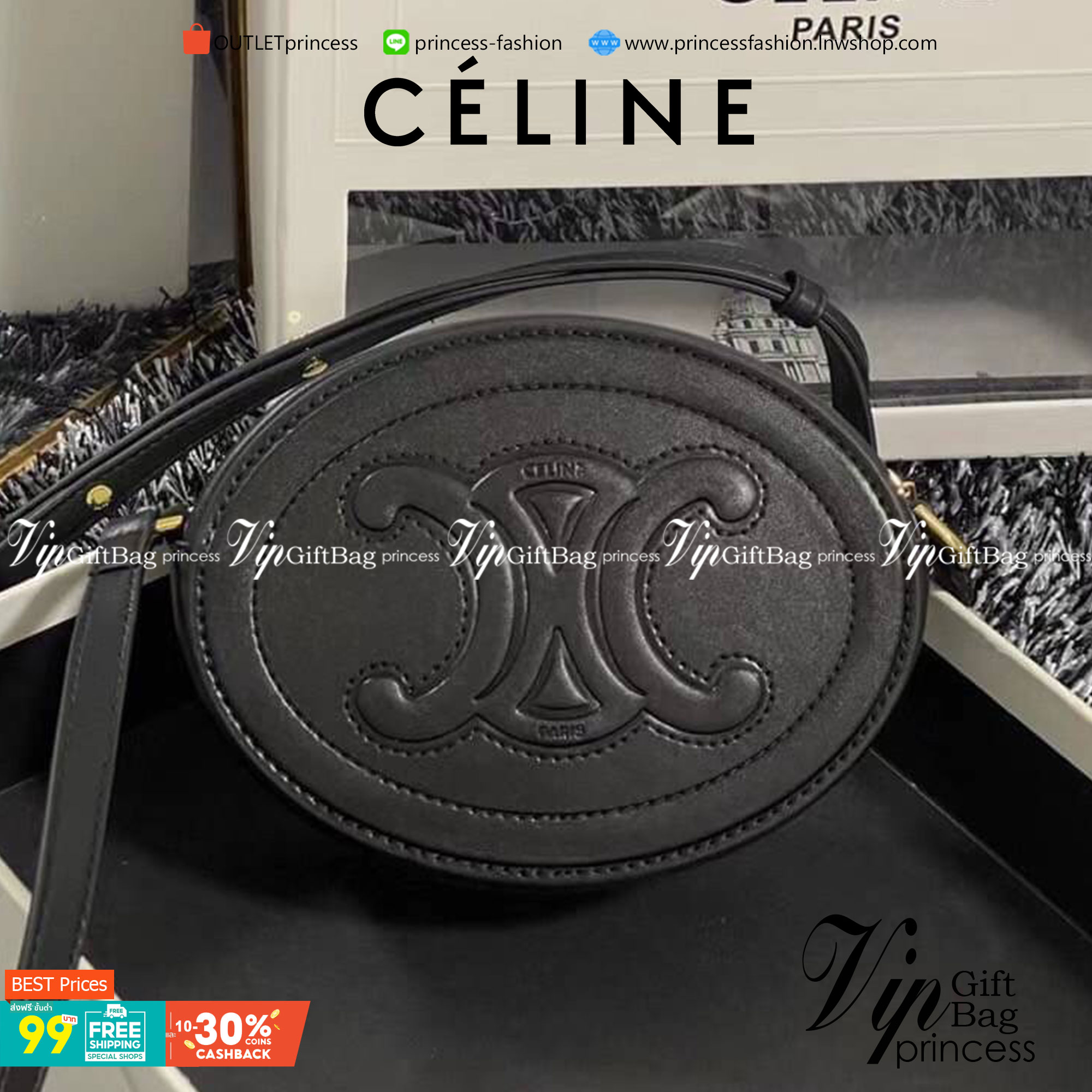 VIP 】หนังแท้ CELINE CROSSBODY OVAL PURSE IN SMOOTH CALFSKIN พร้อมส่งที่ไทย สีดำ สีน้ำตาล