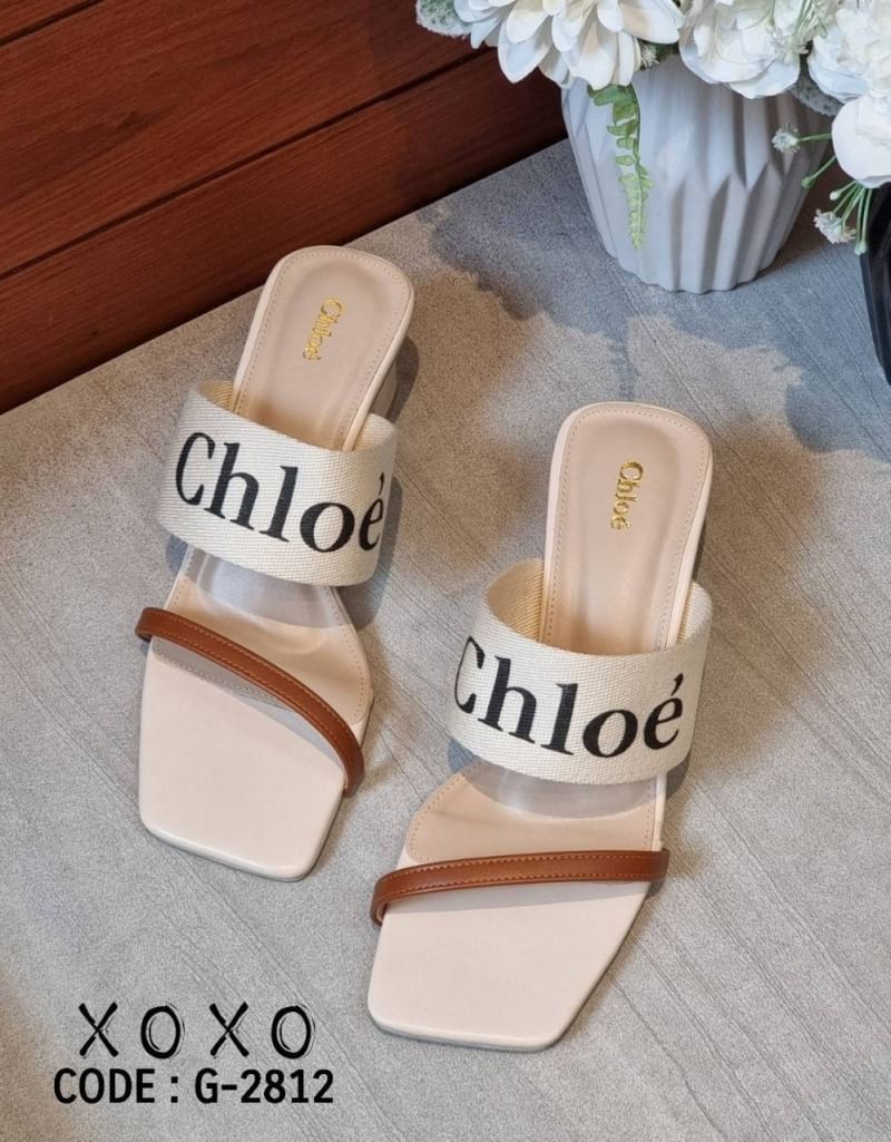 Chloe' รองเท้า งานสวม คาดไค้ว สวยเก๋ วัสดุ หนัง PU สายคาดบนสกีนแบรนด์วัสดุผ้าแคนวาส ส้นแท่ง ใส่สบาย แมทส์ชุดง่าย น้ำหนักเบา