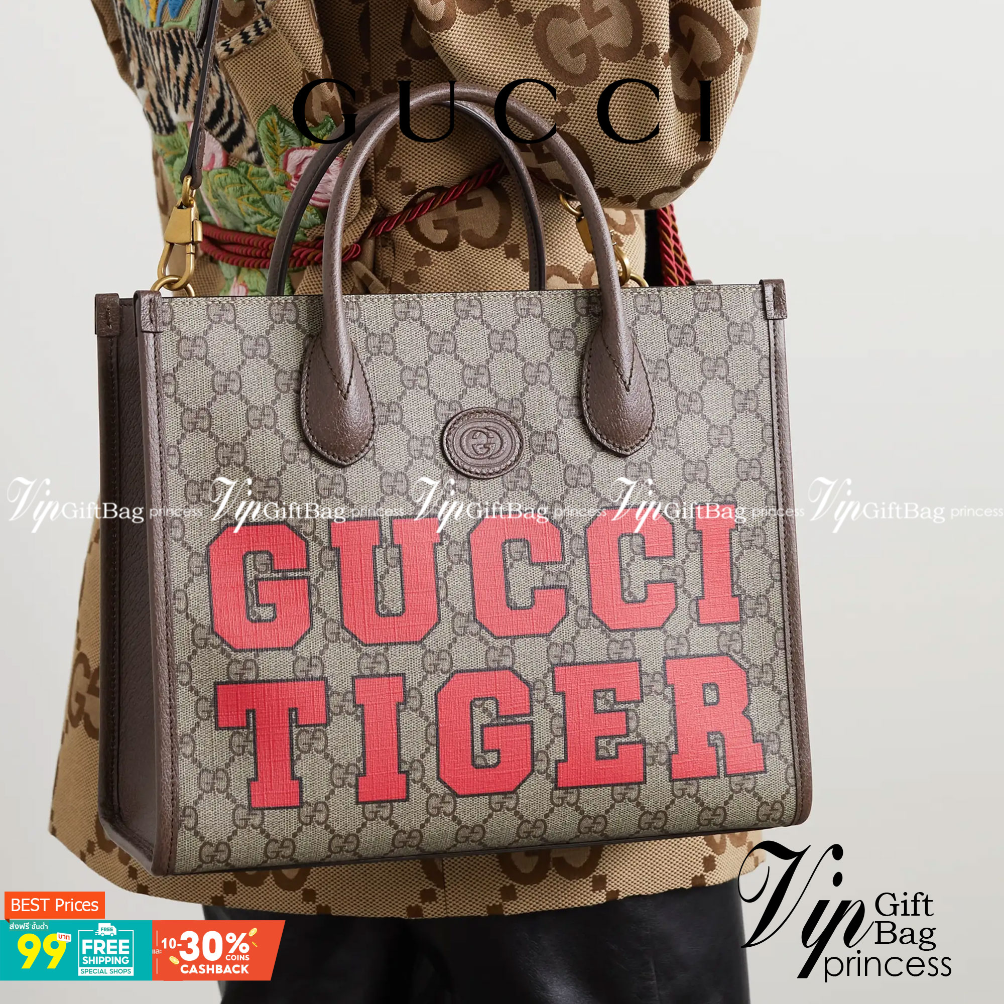 หนังแท้ Gucci Tiger GG small tote bag พร้อมส่งที่ไทย