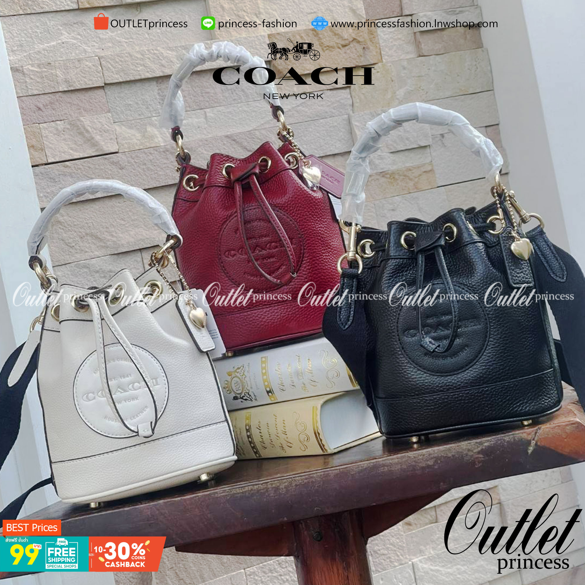 COACH DEMPSEY BUCKET BAG 15 WITH COACH PATCH AND HEART CHARM สวยงามด้วยดีไซน์ทรงตะกร้าแบบมินิมอลแสนน่ารัก ดีเทลสะดุดตา รูปทรงจดจำง่าย ถือแบบชิคๆ หรือยิ่งไปกว่านั้น สายสะพายของกระเป๋าก็สามารถถอดออกเพื่อเปลี่ยนรูปแบบการสะพายได้ทั้งแบบสะพายไหล่และสะพายคาดลำต