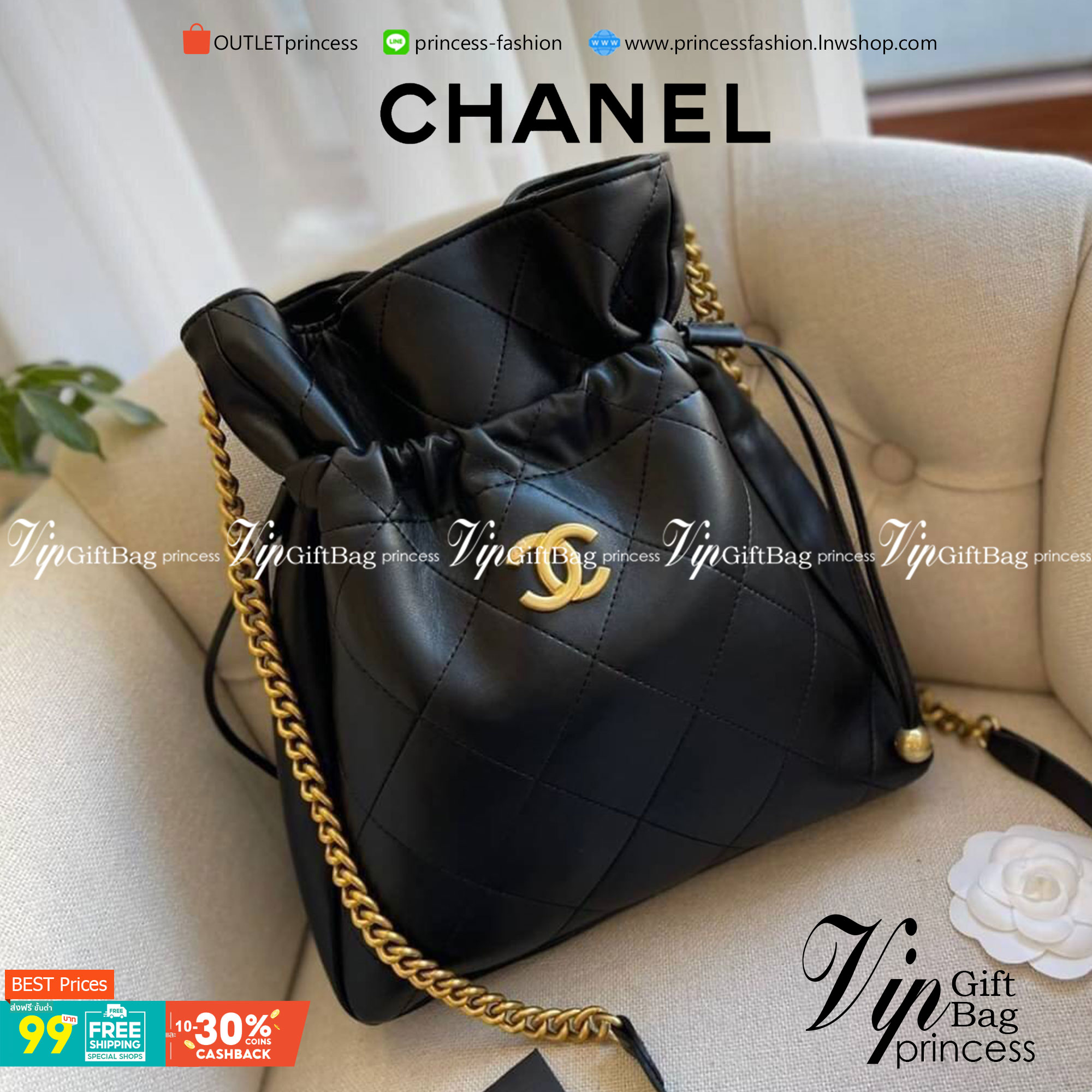 VIP 】CHANEL BUCKET BAG Calfskin & Gold-Tone Black พร้อมส่งที่ไทย