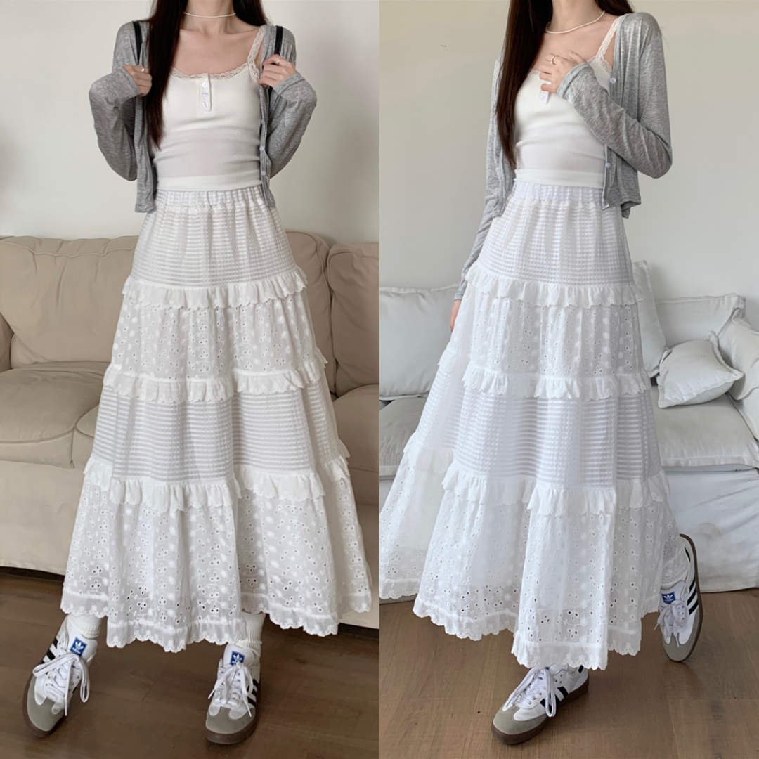 พร้อมส่ง 🦙 White opal skirt กระโปรงเอวยางยืดตัวยาวสีขาว (IN38650)