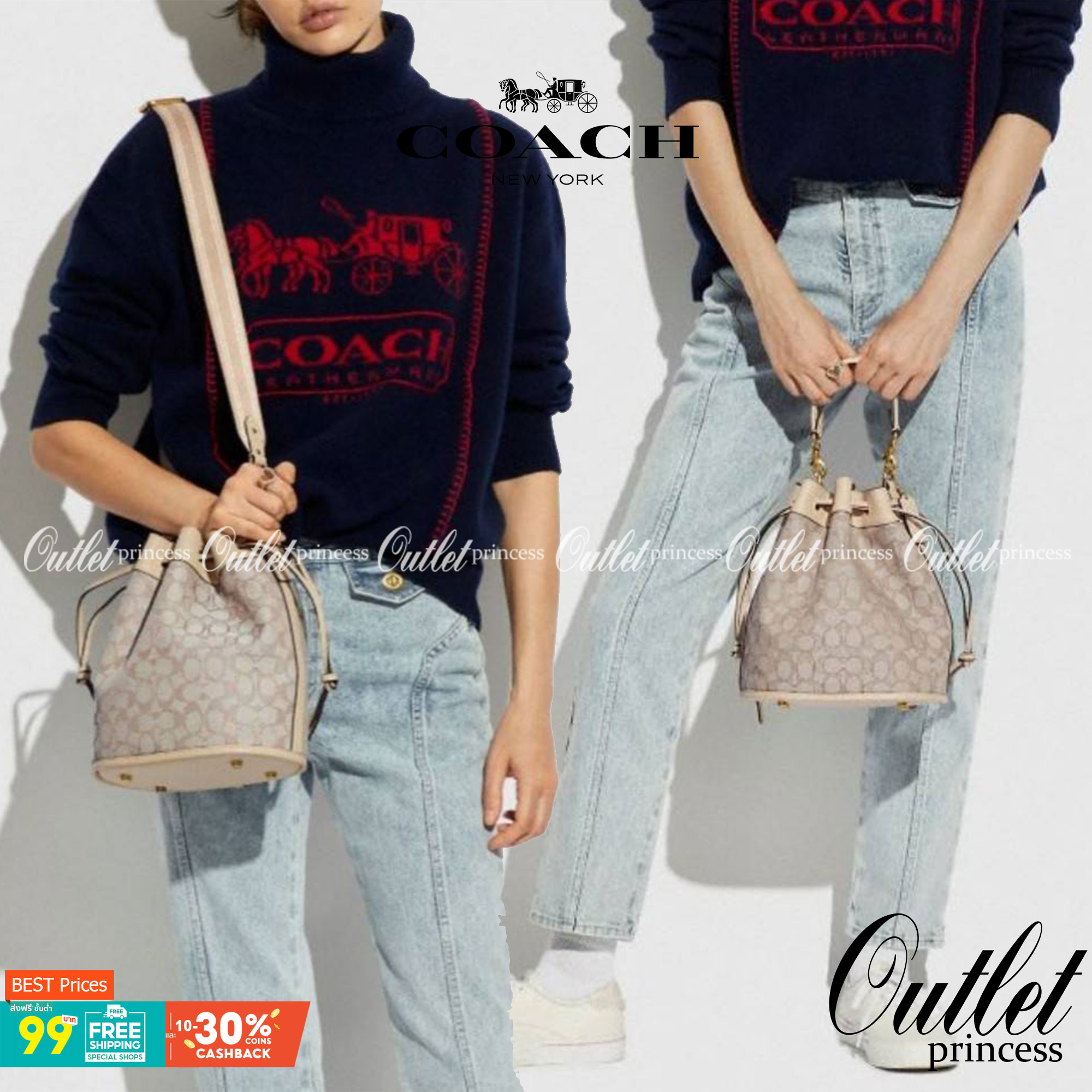 COACH FIELD BUCKET BAG IN SIGNATURE JACQUARD C3853 กระเป๋าสะพายทรงบัคเก็ต รุ่นใหม่ล่าสุด ดีไซน์ลายซิกเนเจอร์บนผ้า jacquard สวยคม เป็นเอกลักษณ์ไม่ซ้ำใคร มาพร้อมสายสะพายผ้าสปอร์ต และสายสั้นสำหรับคล้องแขนได้ สามารถรูดปิดปากกระเป๋าด้วยหนังรอบใบ เพิ่มดีเทลให้ต
