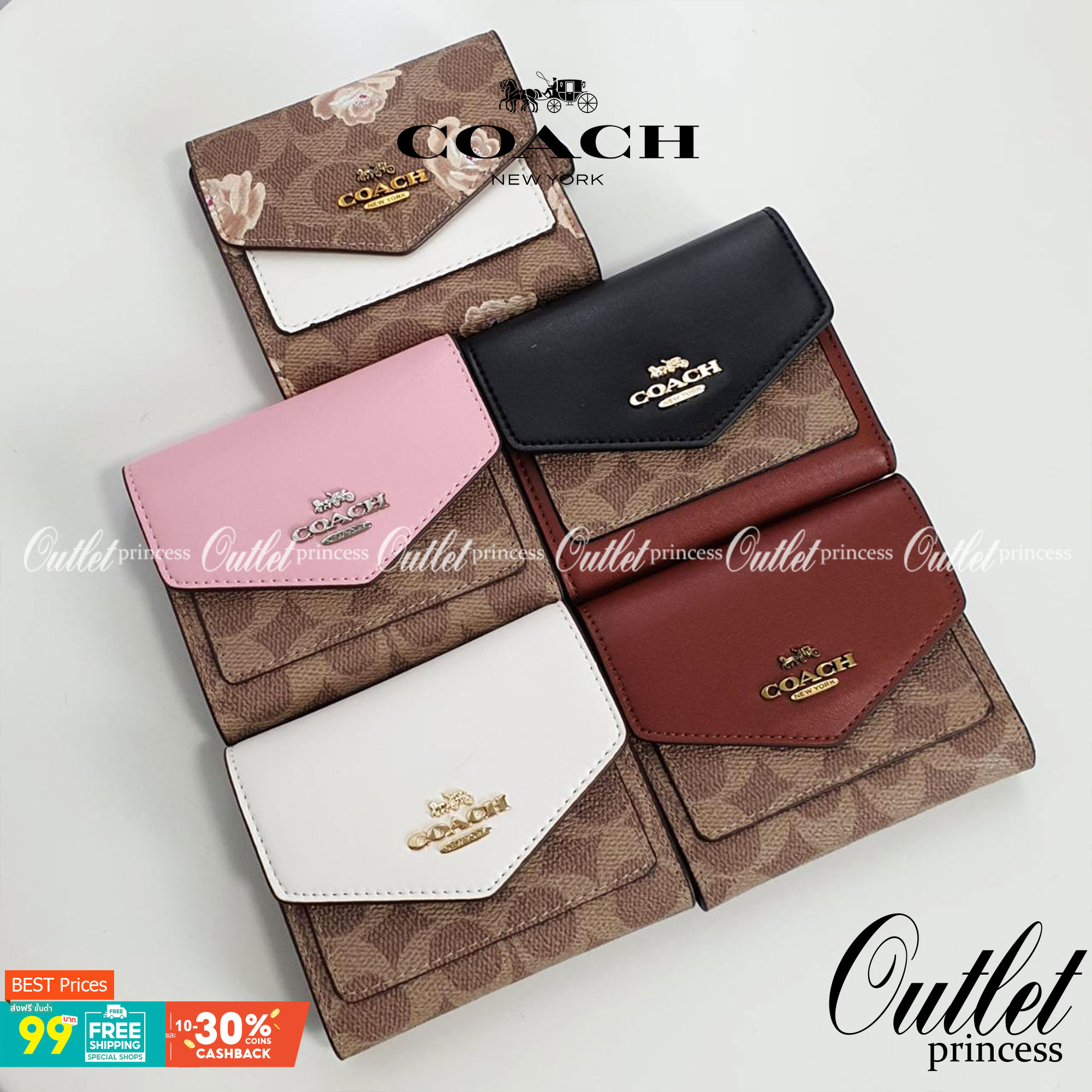 COACH SMALL WALLET IN SIGNATURE CANVAS กระเป๋าสตางค์ใบสั้น แบบพับสองตอน หน้าจดหมาย เปิดปิดด้วยกระดุมปั้มแบรนด์ ด้านในมีช่องใส่บัตรหลายช่อง และช่องใส่ธนบัตร ด้านหลังมีช่องซิปเหรียญอีกหนึ่งช่อง น้ำหนักเบา พกพาสะดวก มีให้เลือกหลายสี ห้ามพลาดค่ะ!