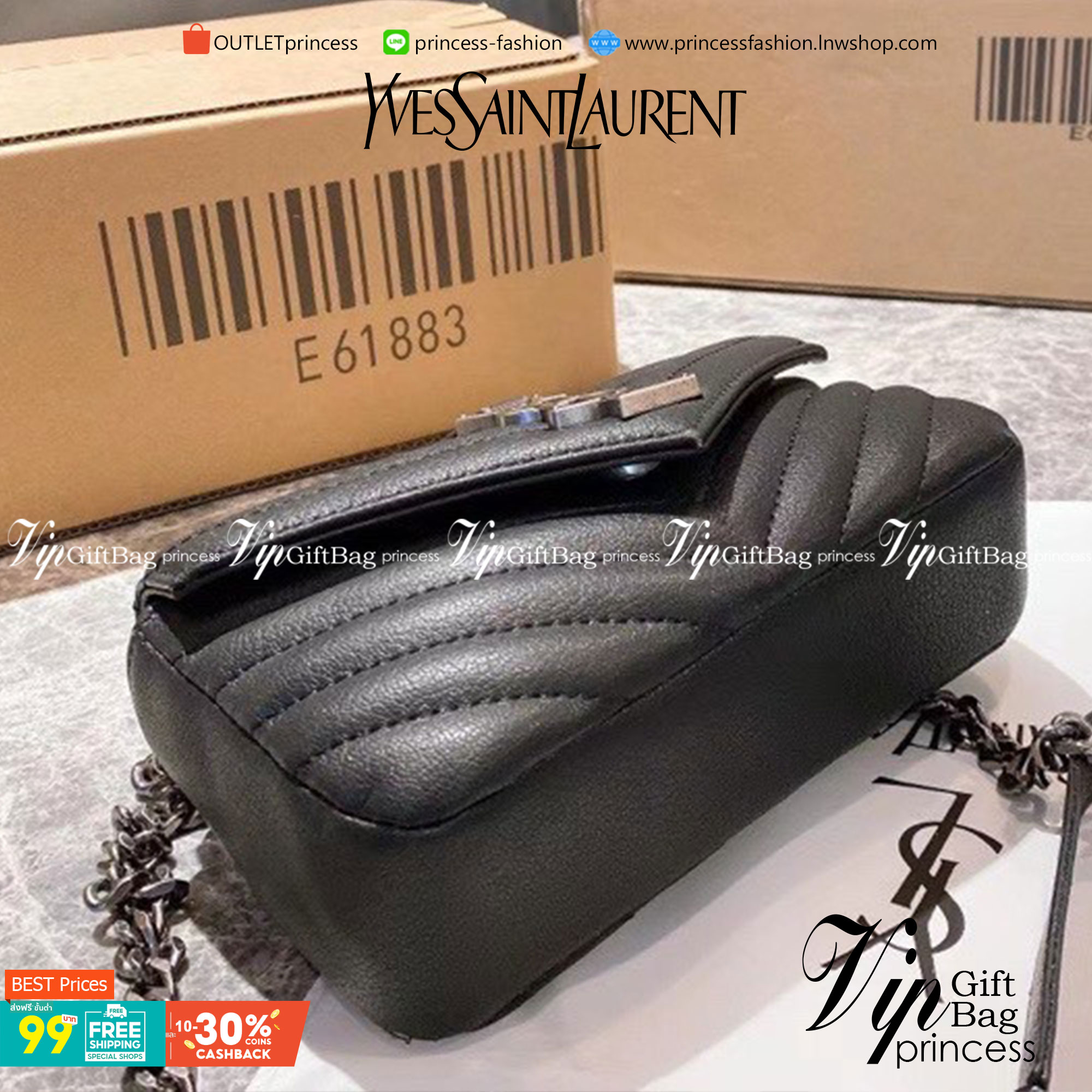 VIP 】YSL Saint Laurent Small College quilted leather shoulder bag กระเป๋าสะพายข้าง ลายเชฟรอน แต่งอะไหล่สีเงิน เปิดหน้าจะสะพายข้างหรือครอสบอดี้ก็ดูดีค่ะ ตัวสายยาวถอดได้ ขนาดน่ารักน่าใช้มากค่า