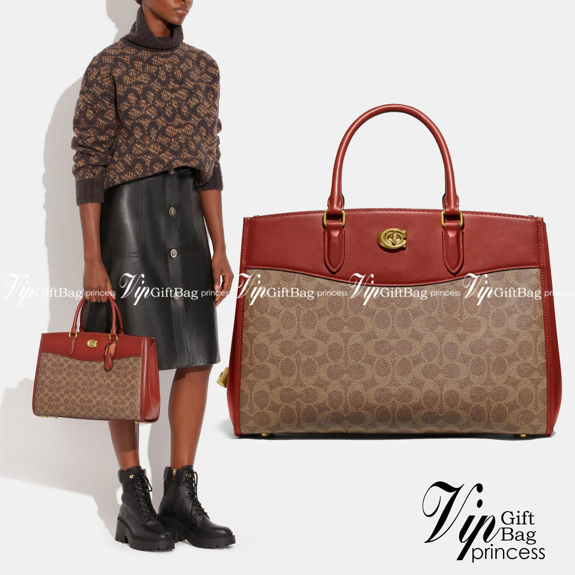 COACH brooke carryall in signature canvas CE733 ใหม่ล่าสุด อัพลุคคุณนายคุณหนูกันหน่อย กับกระเป๋าถือ/สะพายสุดหรู รูปทรงและดีไซน์ดูไฮน์มาก มีกุญแจล็อคซิปได้ วัสดุหนังแคนวาสตัดสลับหนังแท้ มีหูจับในตัว ภายในแบ่งสัดส่วนไว้อย่างดี ให้สามารถจัดเก็บของได้อย่างมีร