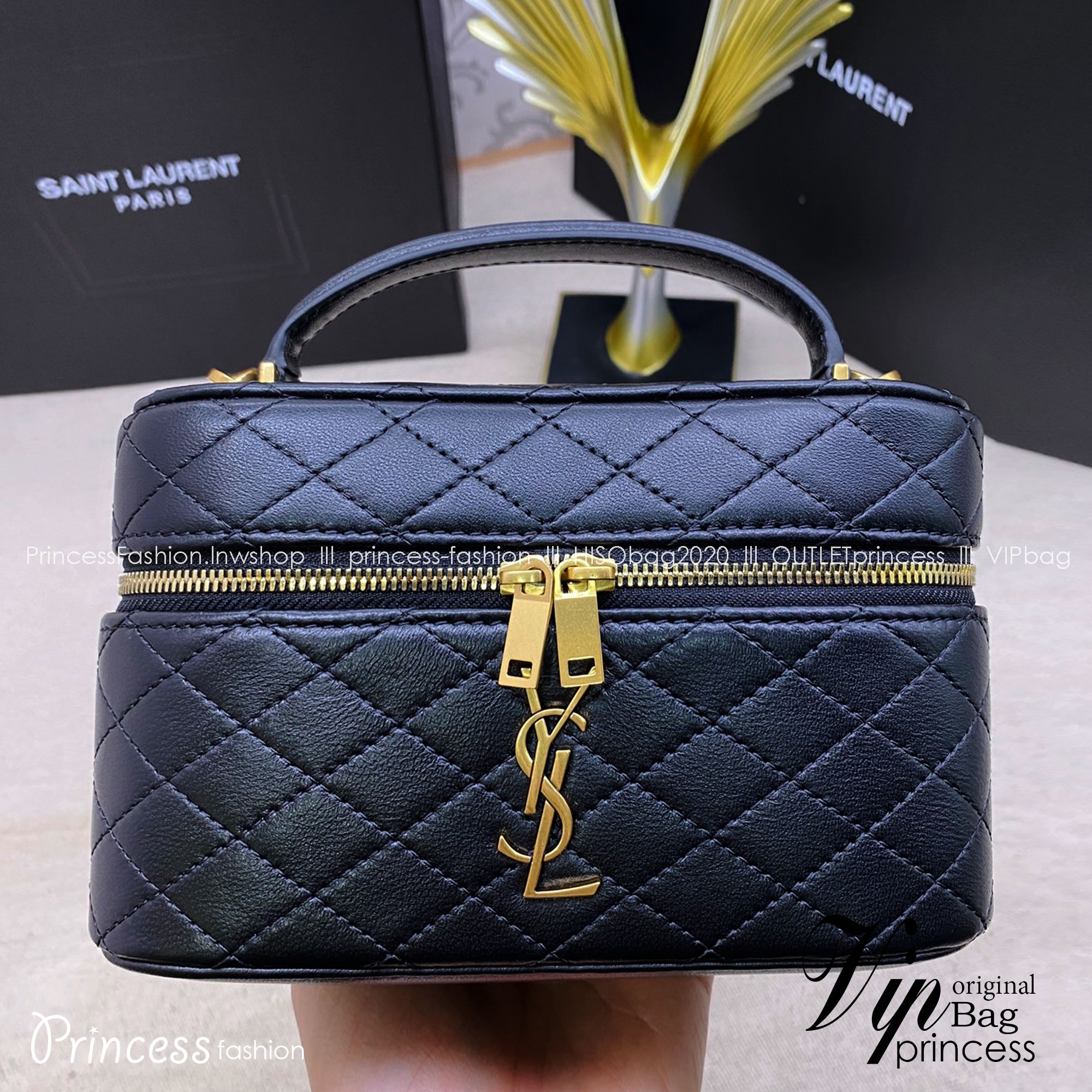 YSL GABY VANITY BAG กระเป๋าใส่เครื่องสำอางซิปรอบ งานหนังสวยเต็มใบ เกรดออริ สลับแท้ 1:1 ใช้ต่างประเทศได้