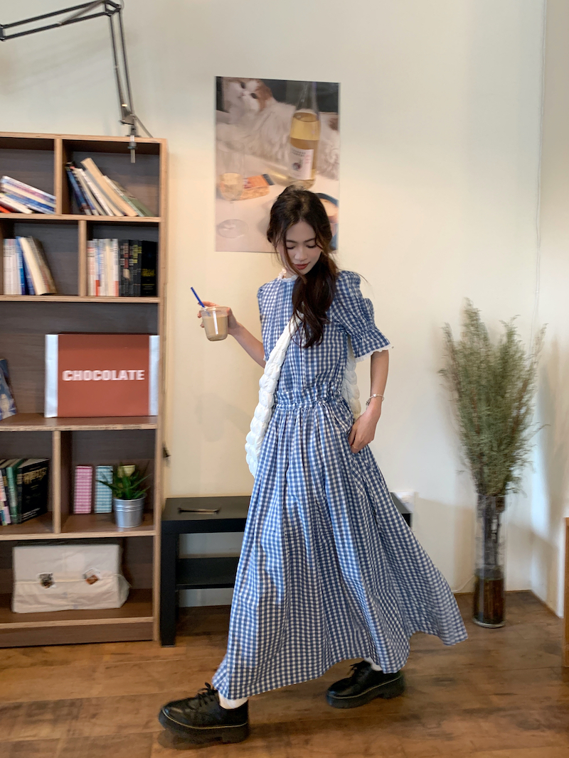 พร้อมส่ง 🛋 Martini dress เดรสคอกลมแขนสสั้นลายสก็อตสีสวยมาก (IN38680)