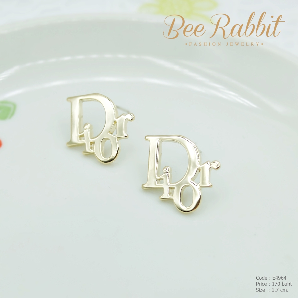 ต่างหู Dior สีทอง ก้านเงินแท้