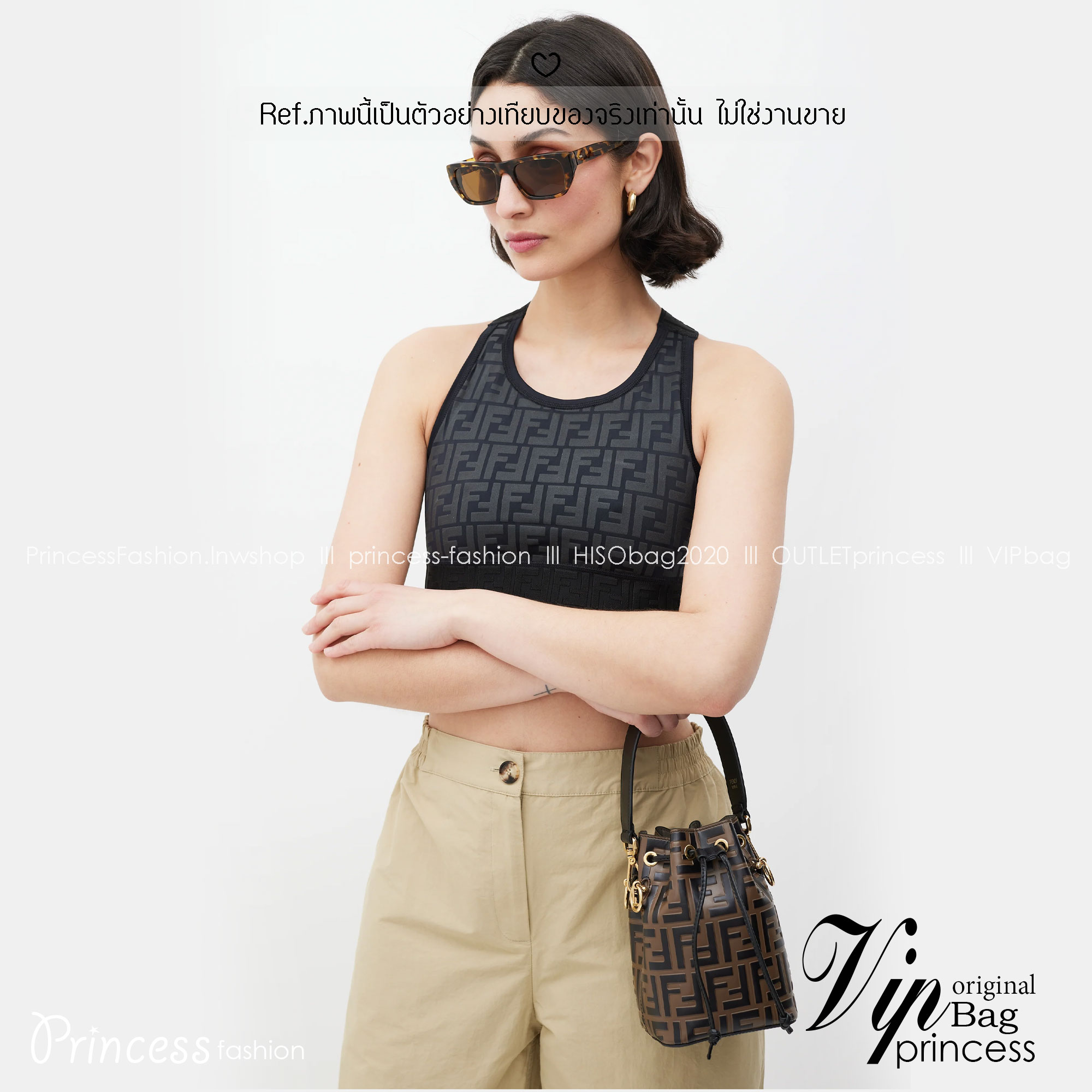 FENDI Mon Tresor Brown leather mini bag / FENDI Bucket Bag กระเป๋าสะพายทรงบัคเก็ต ไซส์มินิ รุ่นยอดนิยม เกรดออริ 1:1 ใช้ต่างประเทศได้