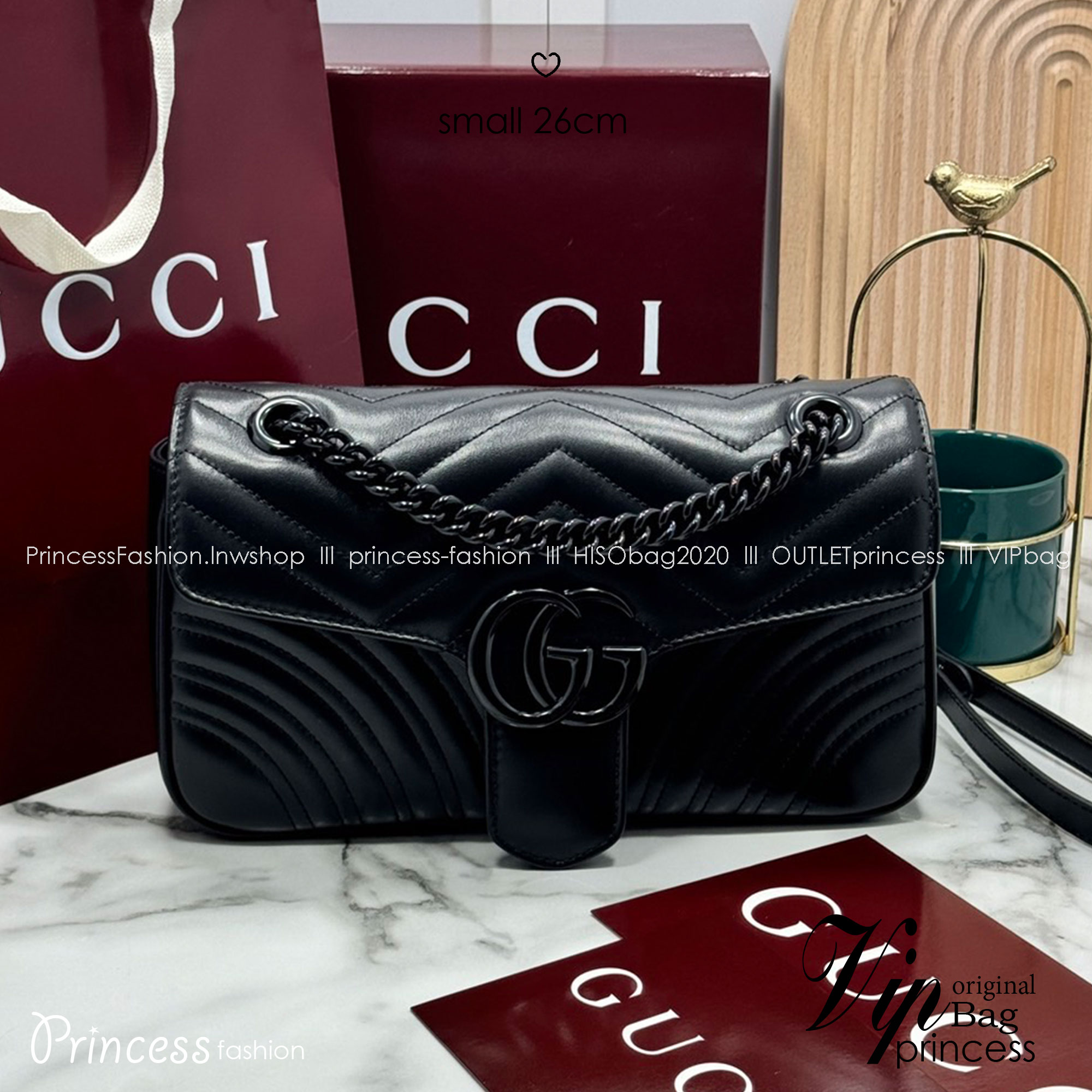 ORI | หนังแท้ GG Marmont small shoulder bag กระเป๋าสะพายข้างรุ่นคลาสสิค ดูแพง อัพลุคได้สบายๆ ด้านหลังดีไซน์รูปหัวใจ