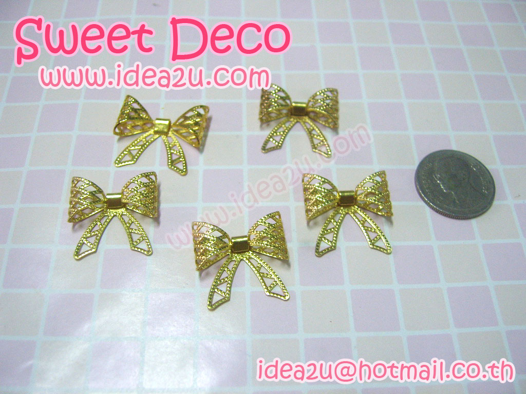 จี้โบว์ชุบทอง 1 แพ็ค 5 ชิ้น