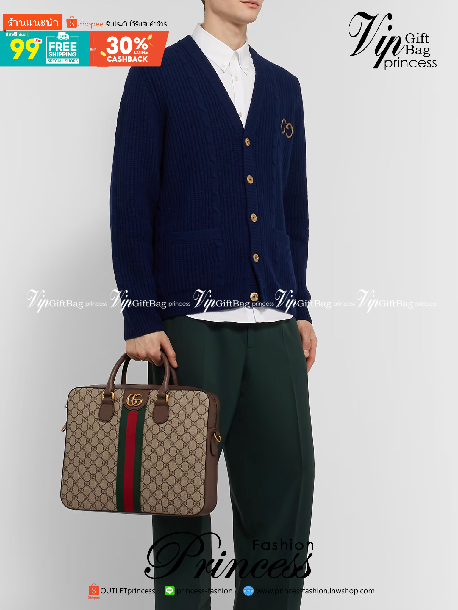 Gucci Ophidia GG Supreme Briefcase พร้อมส่งที่ไทย ภาพสินค้าถ่ายจากงานจริง GG Supreme work bag with Web shoulder strap