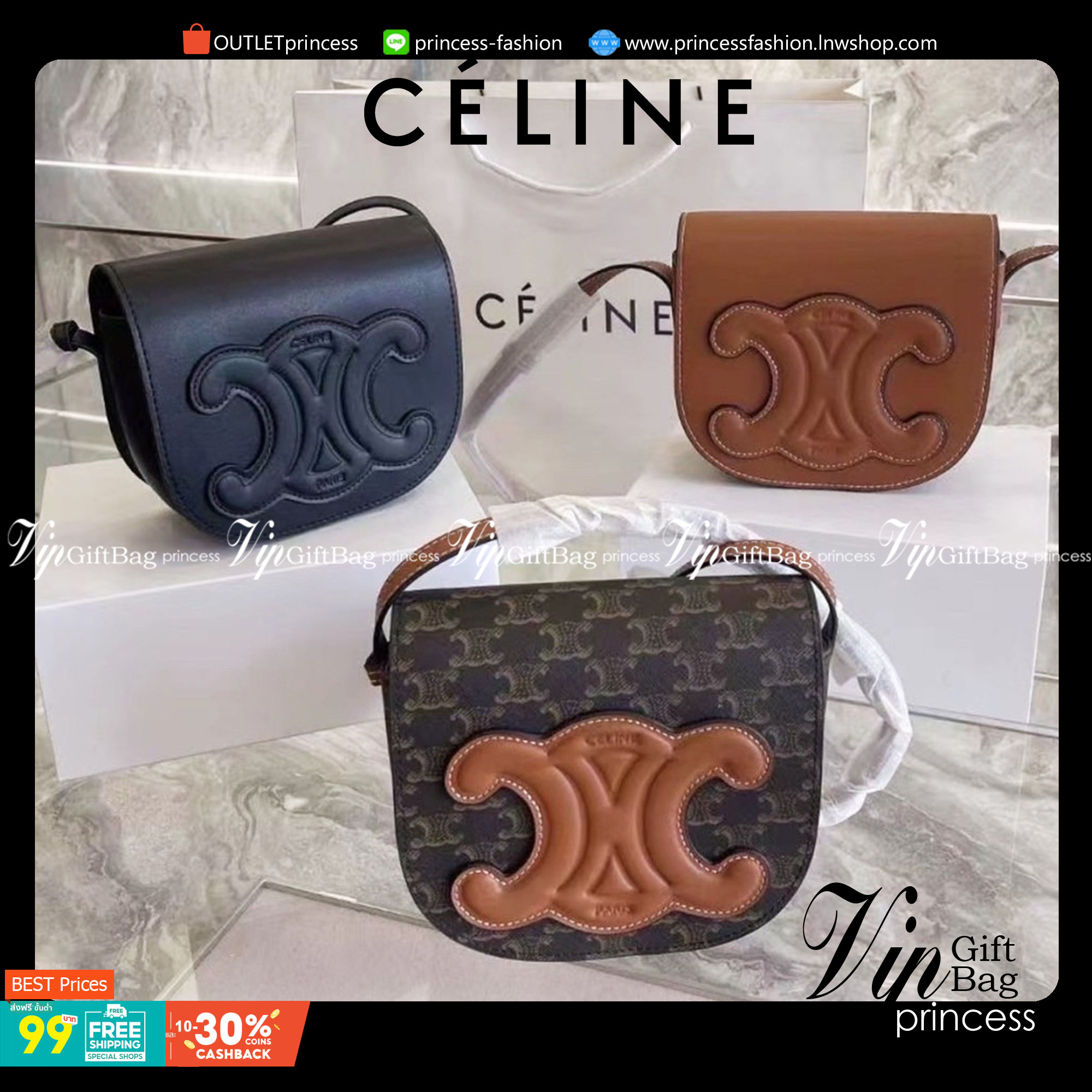 VIP 】CELINE MINI BAG IN TRIOMPHE CANVAS รุ่นโลโก้หน้าใหญ่ พร้อมส่งที่ไทย ราคาสุดคุ้ม หากใครที่กำลังมองหากระเป๋าสะพายข้าง ขนาดกะทัดรัด และเรียบหรู ต้องใบนี้เลยค่ะ เป็นกระเป๋าเปิดปิดแบบแบบฝาผับที่มีรูปทรงโค้งและที่ล็อกรูปทรงคล้ายเข็มขัด อีกทั้งยังสะท้อนความ