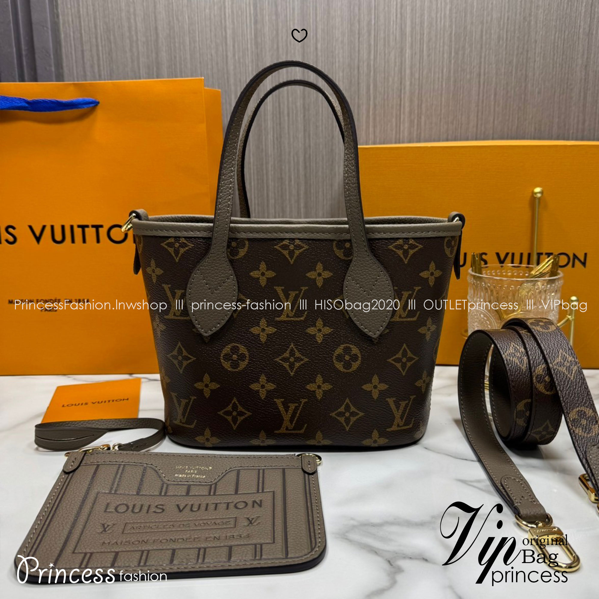 เกรดเทพ Top ORI | LV Neverfull Bandoulière Inside Out BB Bag กระเป๋าทรงโท้ทไซส์เล็ก พร้อมใบลูก กลับใช้งานได้ 2 ด้าน เกรดดีสุด หนังแท้ แคนวาสแท้