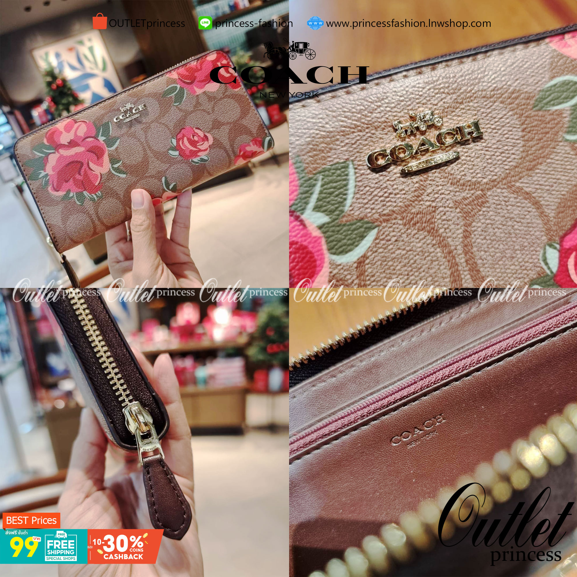 COACH ACCORDION ZIP WALLET IN SIGNATURE CANVAS WITH PRAIRIE ROSE / JUMBO FLORAL / CAMO ROSE FLORAL / MEDLEY BOUQUET PRINT ((F31572/F39189/F26290/F2859)) สวยคลาสสิคไม่มีใครเกิน!! กระเป๋าสตางค์ใบยาว ลวดลายสวย สีสันโดดเด่น วัสดุหนังแคนวาสเคลือบ เปิด-ปิดด้วยซ