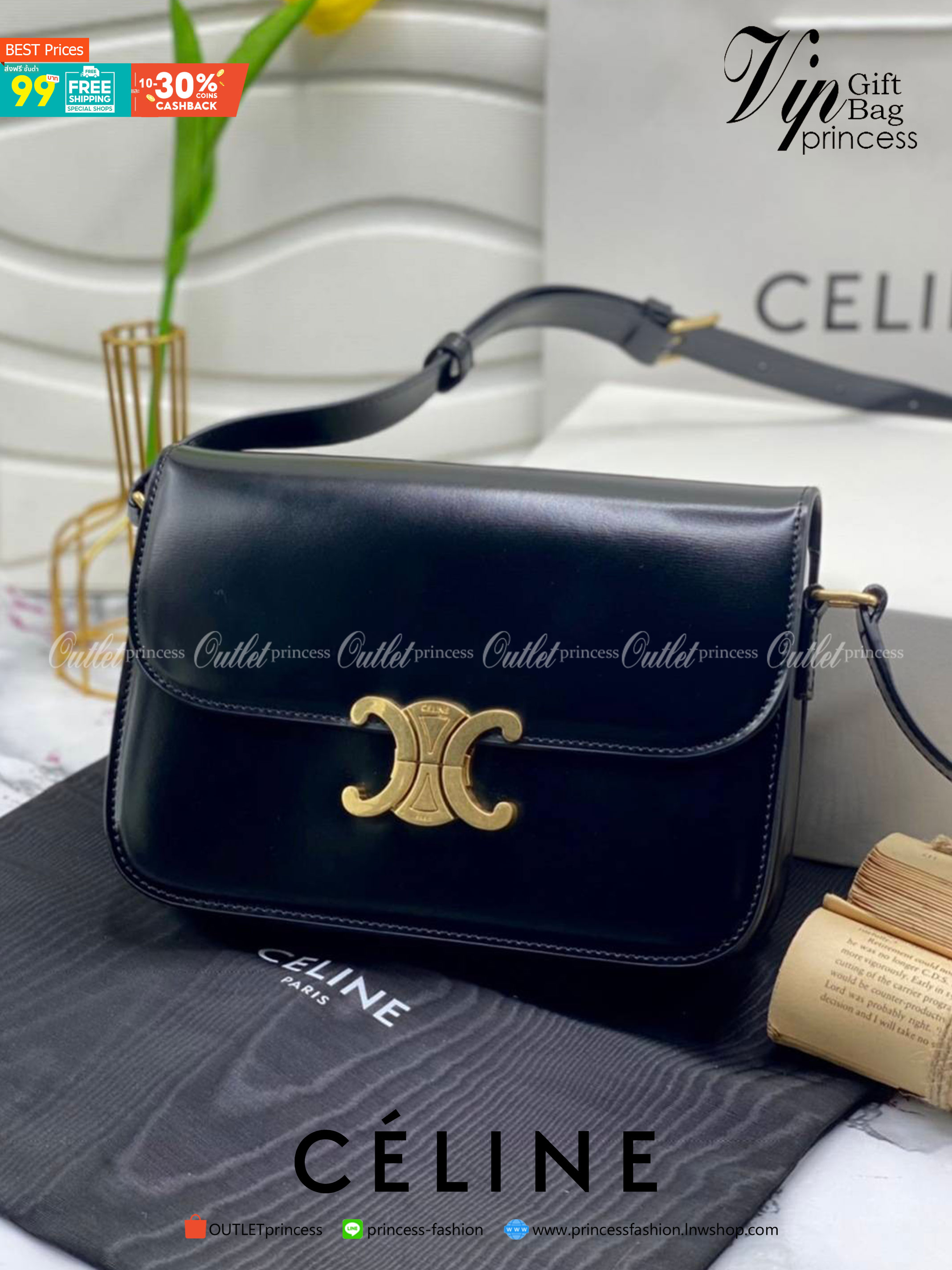 หนังแท้ CELINE TRIOMPHE CROSSBODY BAG ดีไซน์ยอดนิยมสไตล์สาว LISA ทรงสี่เหลี่ยมหนังสวยหรูอยู่ทรงเปิดปิดด้วยฝาปิดโลโก้แบรนด์อะไหล่ทอง ภายในมีช่องหลัก ช่องย่อย และช่องซิป สามารถใส่มือถือของใช้จุกจิกได้เยอะ มาพร้อมสายสะพายหนังยาวปรับระดับได้ จะสะพายไหล่ CROSS