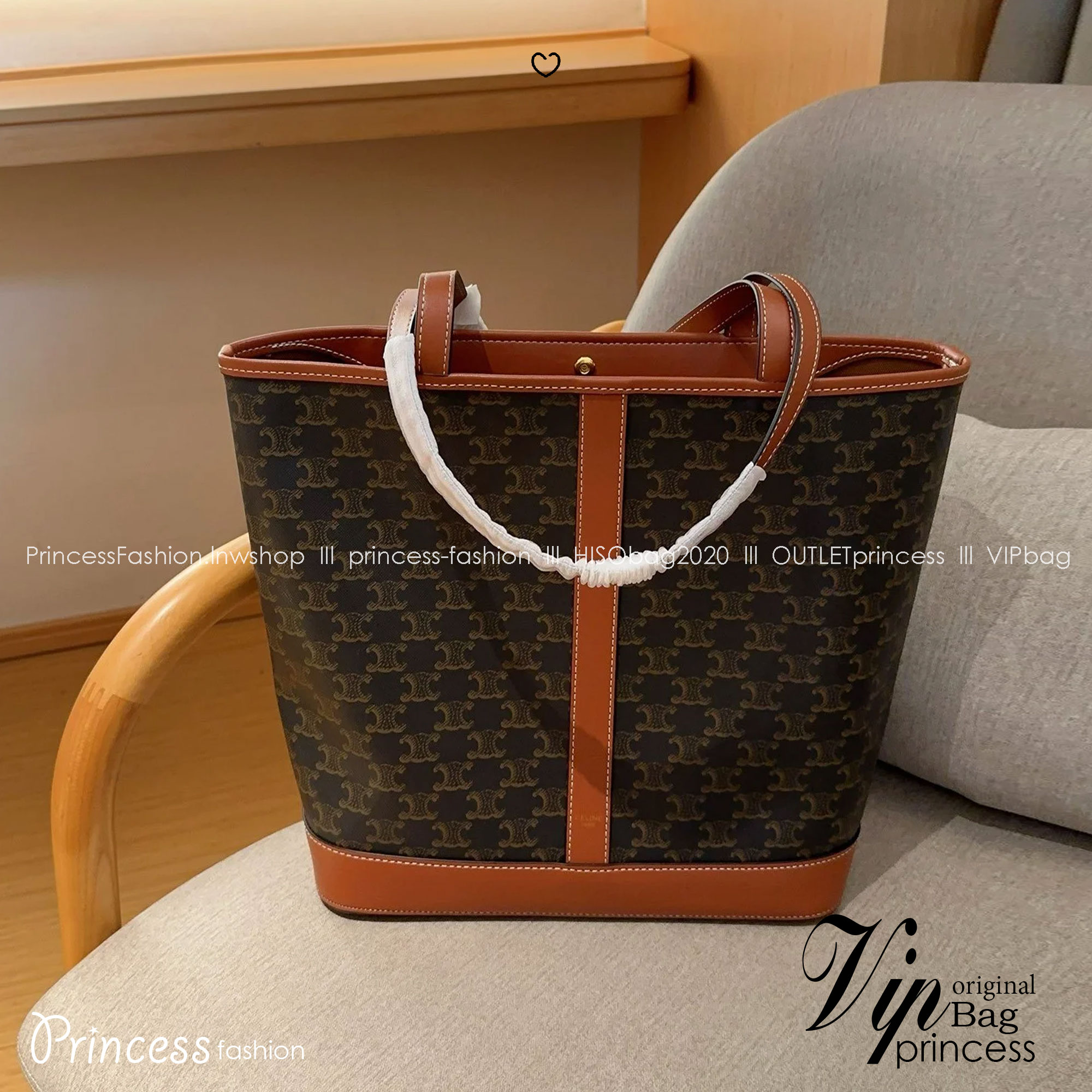Celine Cabas In Triomphe canvas and leather / Celine Tote Bag กระเป๋าสะพายทรงโท้ทใบใหญ่ รุ่นยอดนิยม งานสวยหรูคลาสสิคไม่มีเอ้าท์ ภายในโล่งกว้าง