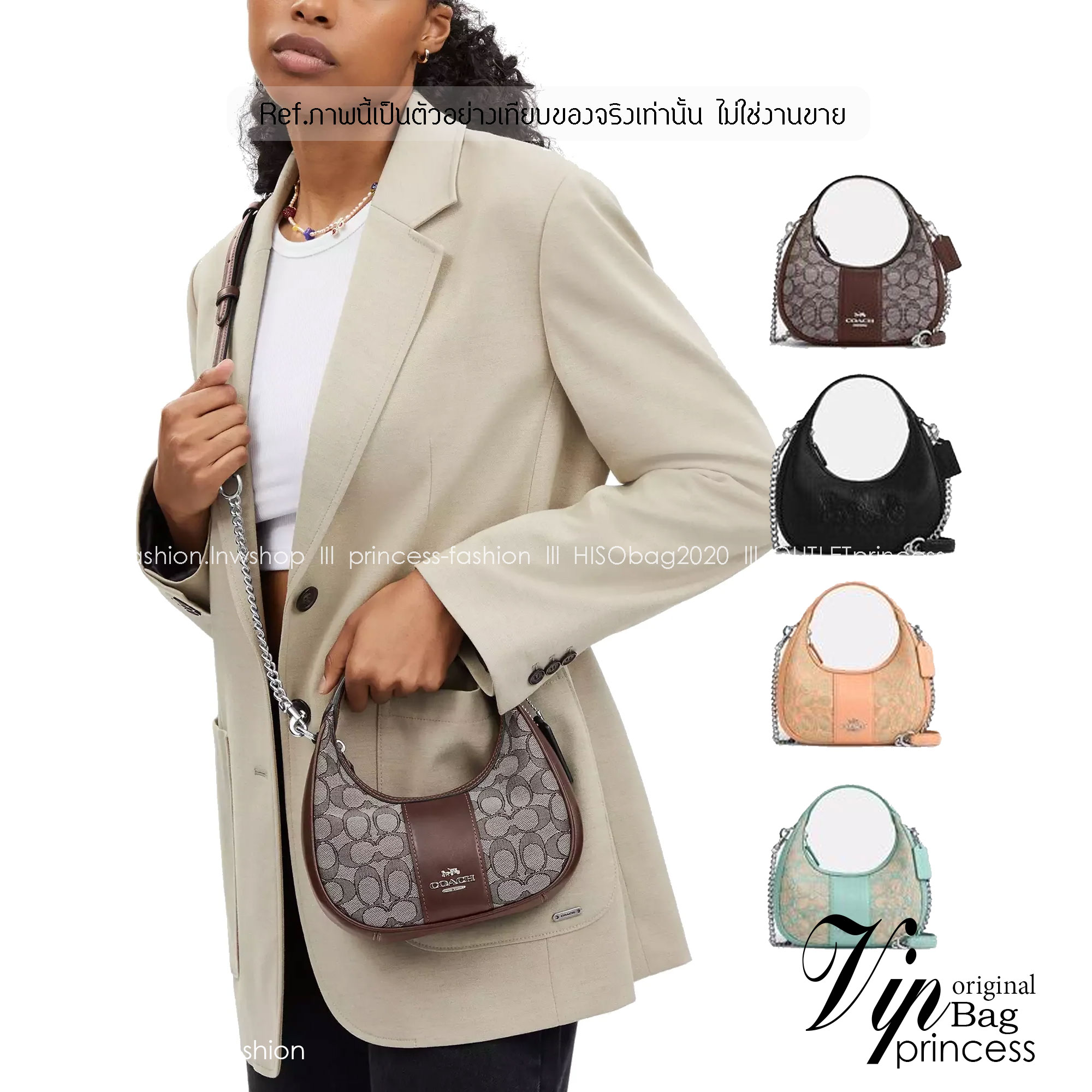 COACH CARMEN MINI CROSSBODY IN SIGNATURE JACQUARD กระเป๋ารูปทรงพระจันทร์โค้งมน น่ารักน่าใช้มากๆ!! เกรดท็อปออริ เกรดดีสุด สลับแท้ 1:1 ใช้ต่างประเทศได้