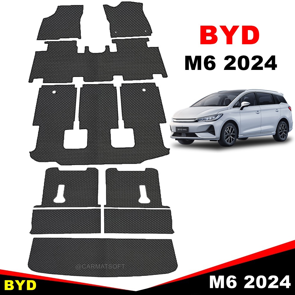 ยางปูพื้นรถยนต์ BYD M6 2024 พรมกระดุม บีวายดี เอ็ม6 เข้ารูป ในรถ เต็มคัน