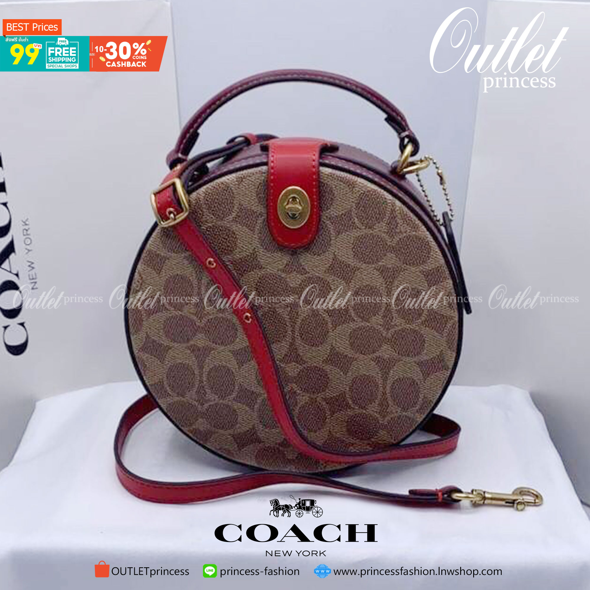 COACH LUNAR NEW YEAR CIRCLE BAG IN SIGNATURE CANVAS กระเป๋าทรงกลม ถือและสะพายข้างได้ วัสดุหนังแท้ ลาย C สวยหรู!! ตามแบบฉบับแบรนด์ ดูแพงมาก ราคาสุดคุ้มแบบนี้ ต้องมีไว้ใช้สักใบน้า!!