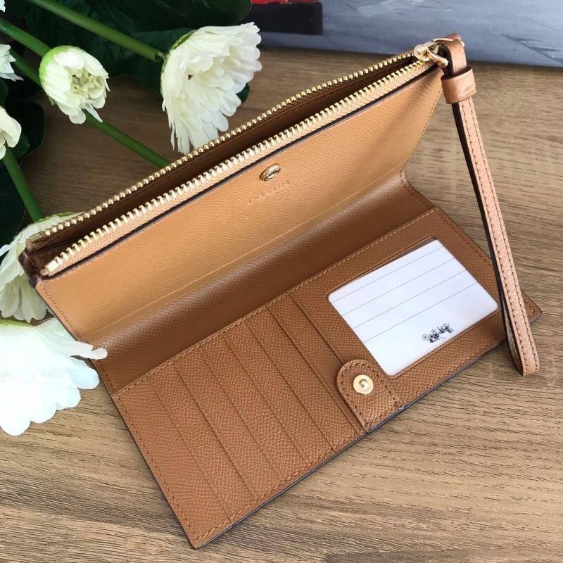 COACH 73156 Pebbled Leather Long Wallet พร้อมส่งสีดำ สีน้ำตาล