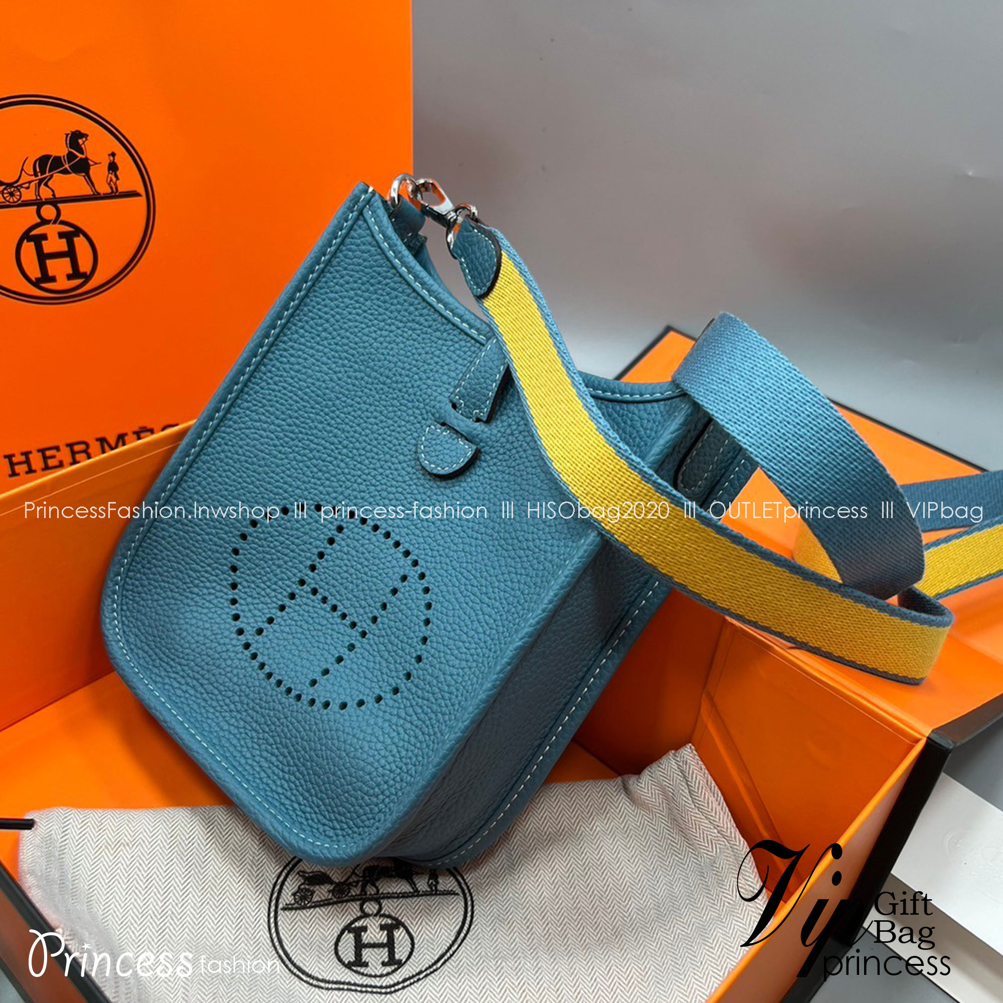 HERMES evelyne mini bag Luxury Bag กระเป๋าสะพายแบรนด์ดัง แบรนด์หรู คลาสสิกตลอดกาล ใช้ได้ทั้งชายหญิง ใบเดียวจบ สวยรวยปัง เกรดท็อปออริจินอล ภาพสินค้าถ่ายจากงานขายจริง ใช้งานต่างประเทศได้