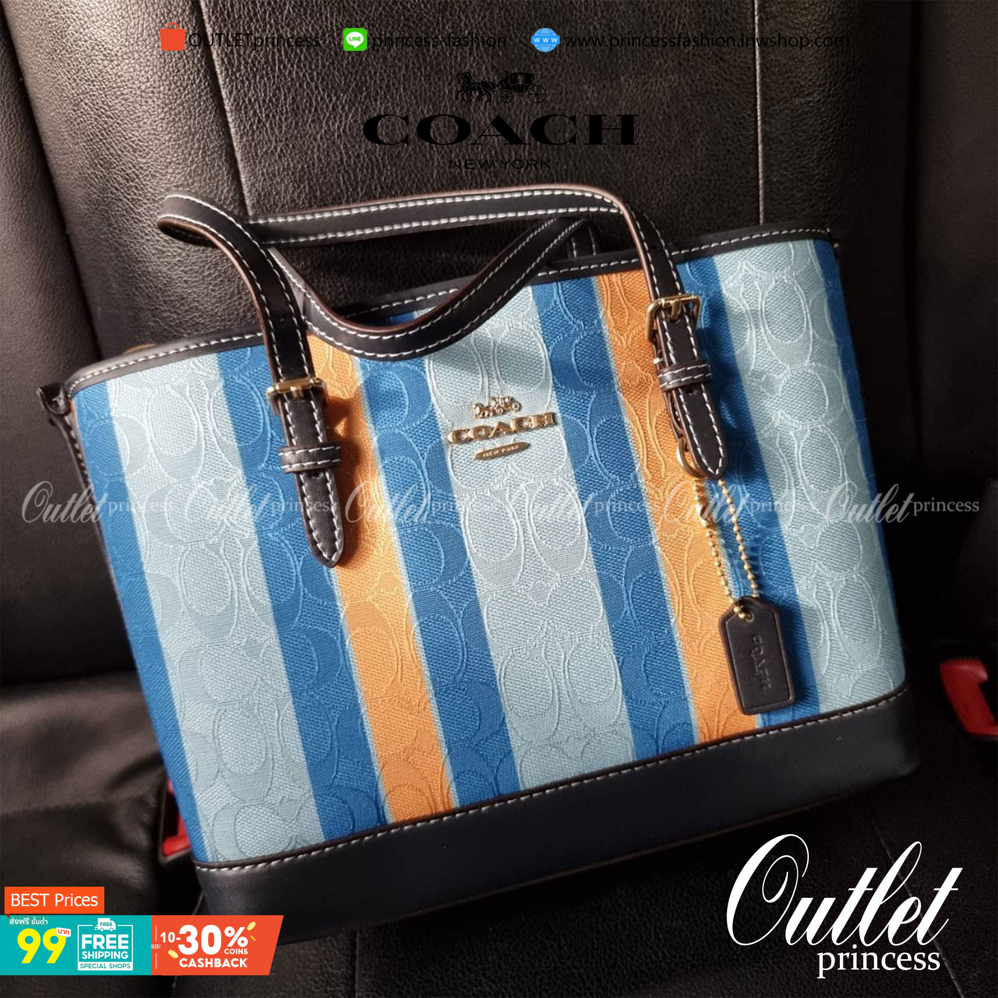 COACH C4086 MOLLIE TOTE 25 IN SIGNATURE JACQUARD WITH STRIPES แจกความสดใสด้วยลุคคัลเลอร์ฟูล กระเป๋าทรงโท้ท มินิไซส์ ตกแต่งลายเอกลักษณ์ถักทออยู่บนผ้า jacquard ตัดกับลายเส้นสีสันสวยงาม ลงตัวไม่ซ้ำใคร ภายในเป็นช่องโล่ง มีช่องซิปกลางใส่ของได้ ขนาดกำลังดีแบบใส