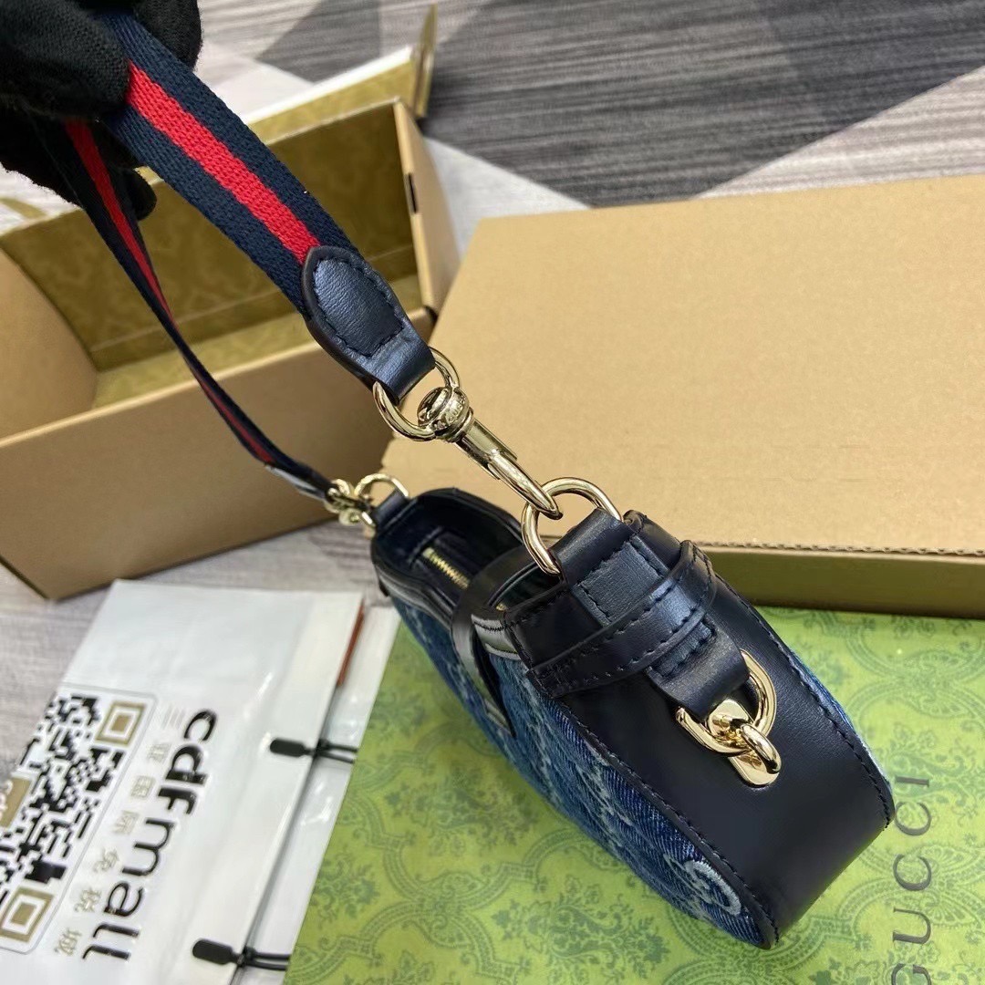 GUCCI MOON SIDE MINI SHOULDER BAG Blue GG denim กระเป๋าสะพายไหล่เดนิม เกรดออริ ท็อป สลับแท้ 1:1 เกรดดีสุด ใช้งานต่างประเทศได้