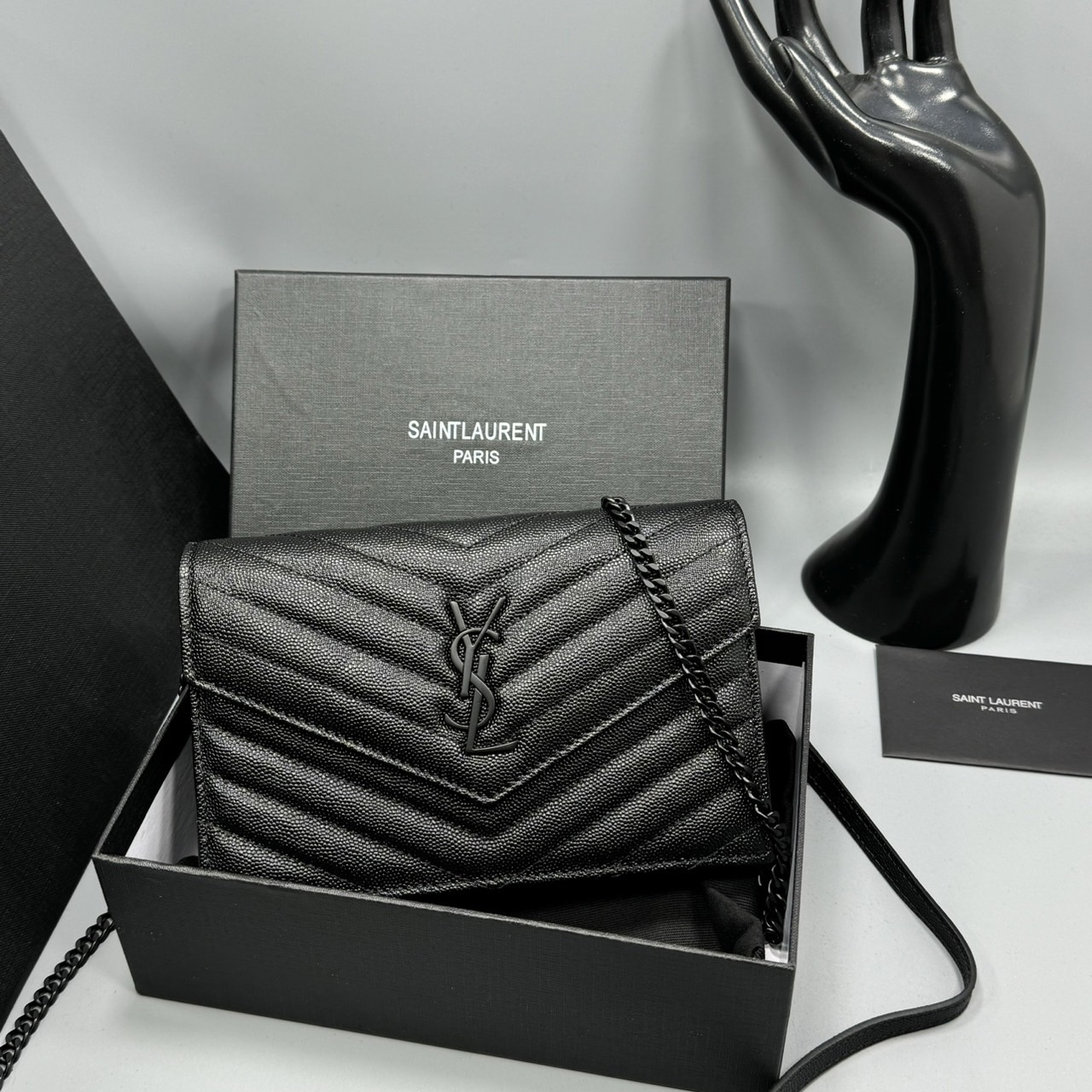 YSL Envelope WOC 7.5 Wallet on chain / YSL Clutch Bag 7.5" กระเป๋าสะพายรุ่นยอดนิยม เกรดหนังคาเวียร์สวยเต็มใบ เกรดออริ 1:1 ใช้งานต่างประเทศได้