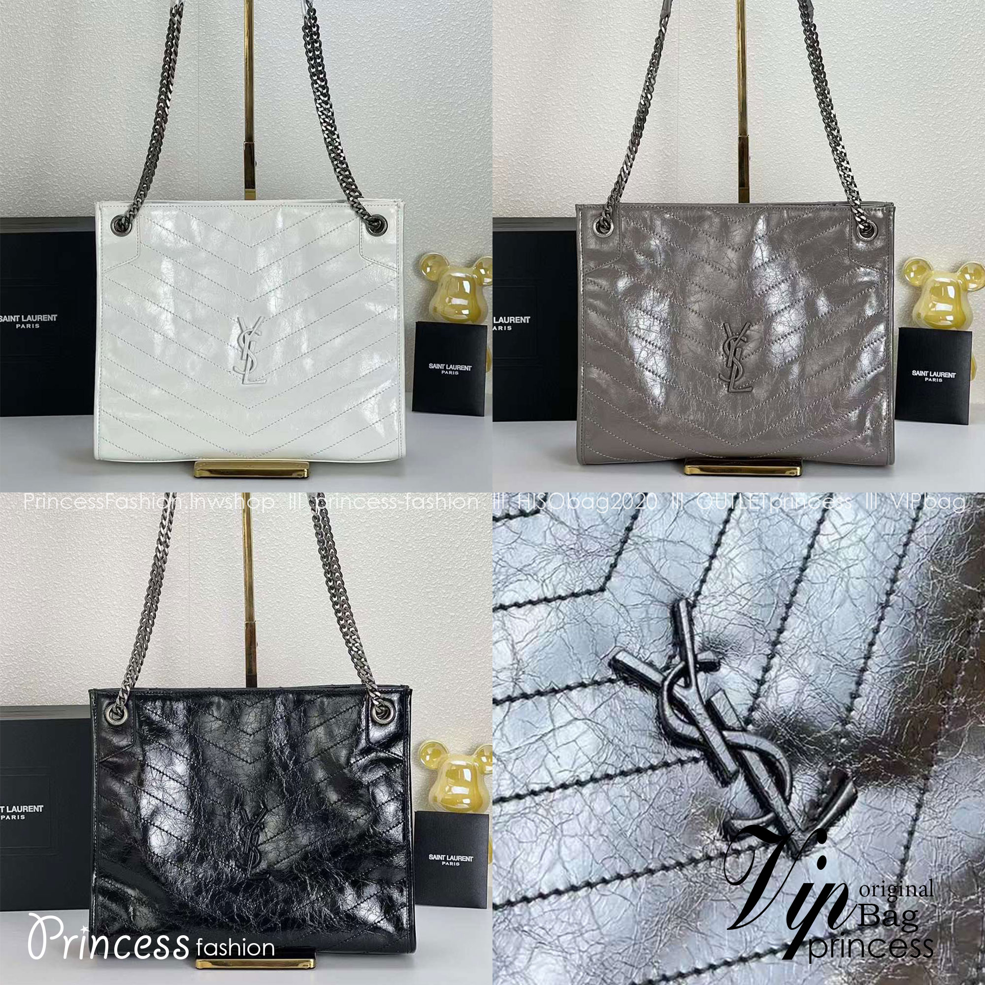 YSL NIKI SHOPPING IN VINTAGE LEATHER 32cm / YSL TOTE BAG กระเป๋าสะพาย เกรดหนังเงาสวยเต็มใบ เกรดออริ 1:1 ใช้งานต่างประเทศได้
