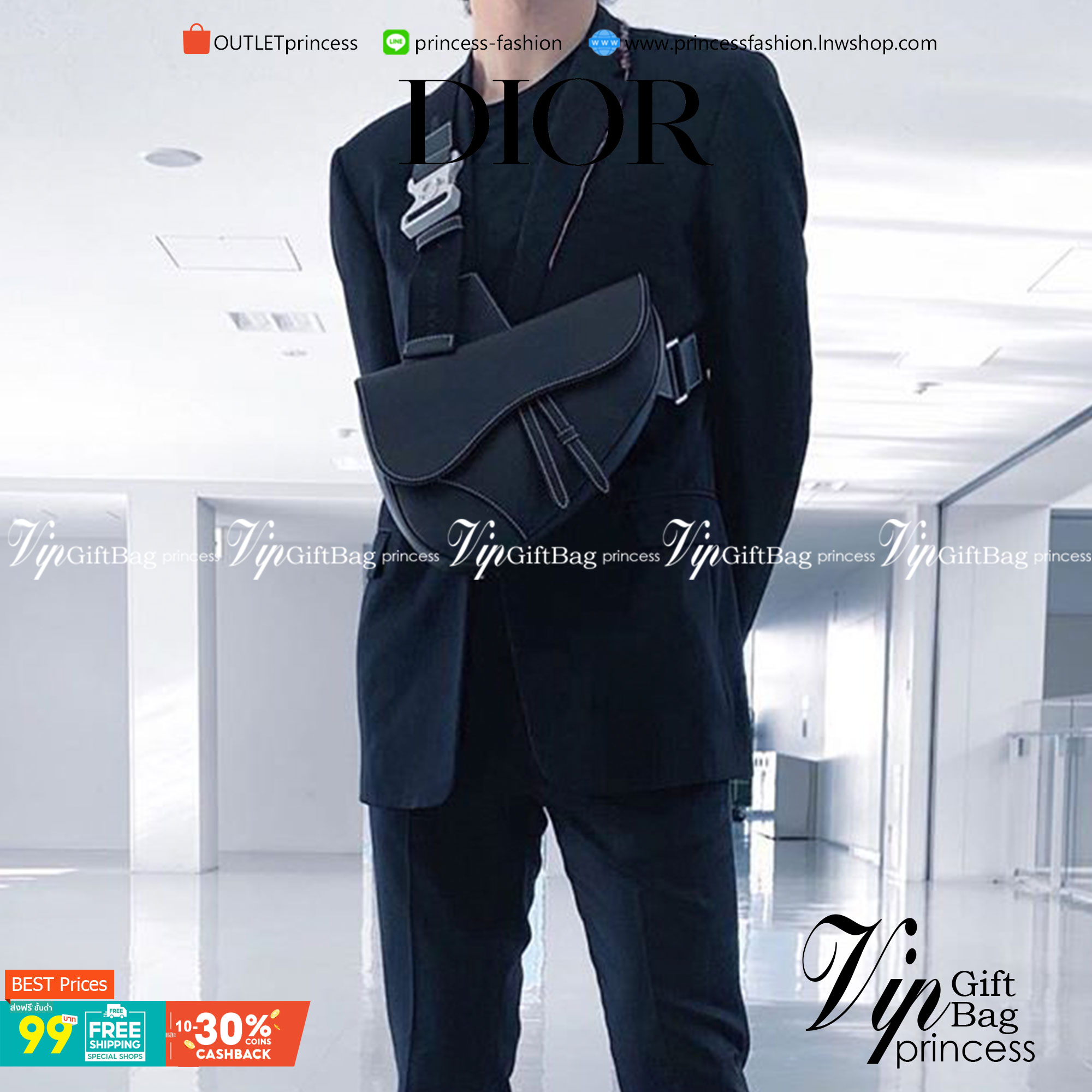 VIP 】หนังแท้ CHRISTIAN DIOR SADDLE BAG Black Grained Calfskin