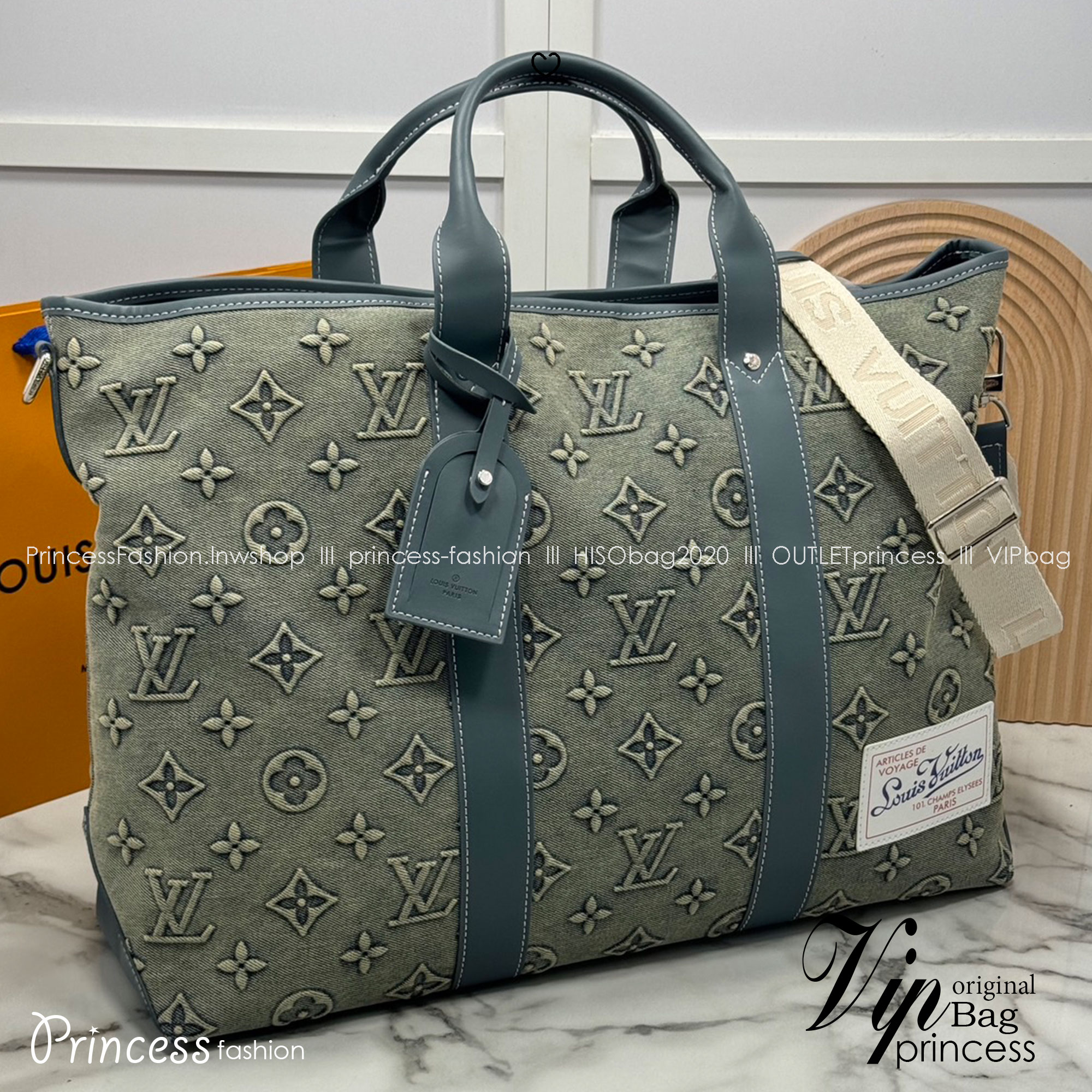 LV Weekend Tote NM Bag Monogram Washed Denim canvas กระเป๋าถือใบใหญ่พร้อมสายสะพาย ทรงโท้ทเดนิมลายโมโนแกรมปั้มนูน 🤍 สินค้าเกรดออริจินอล