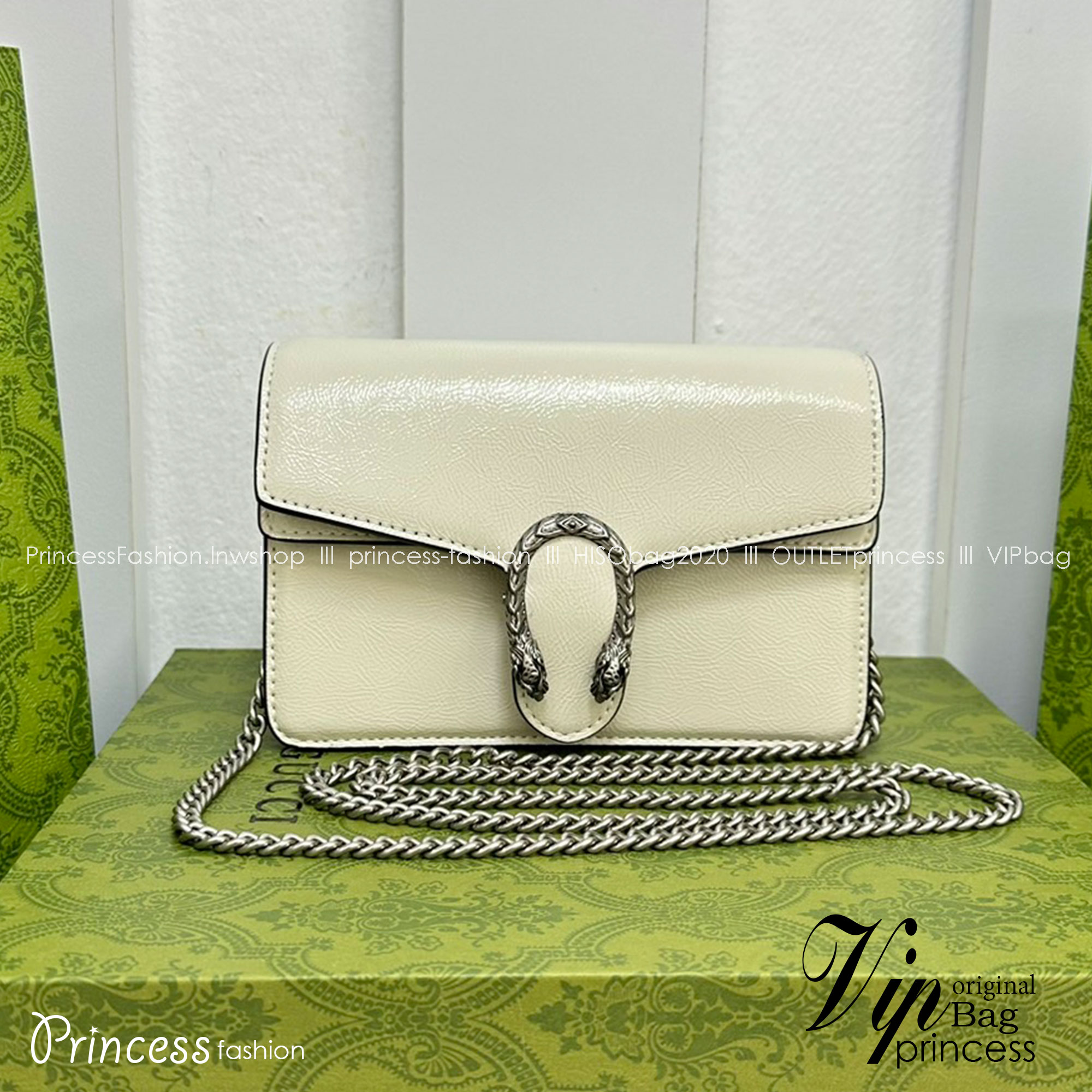 GUCCI DIONYSUS SUPER MINI BAG Patent Leather กระเป๋าสะพายหนังแก้ว เกรดออริ สลับแท้ 1:1 ใช้งานต่างประเทศได้