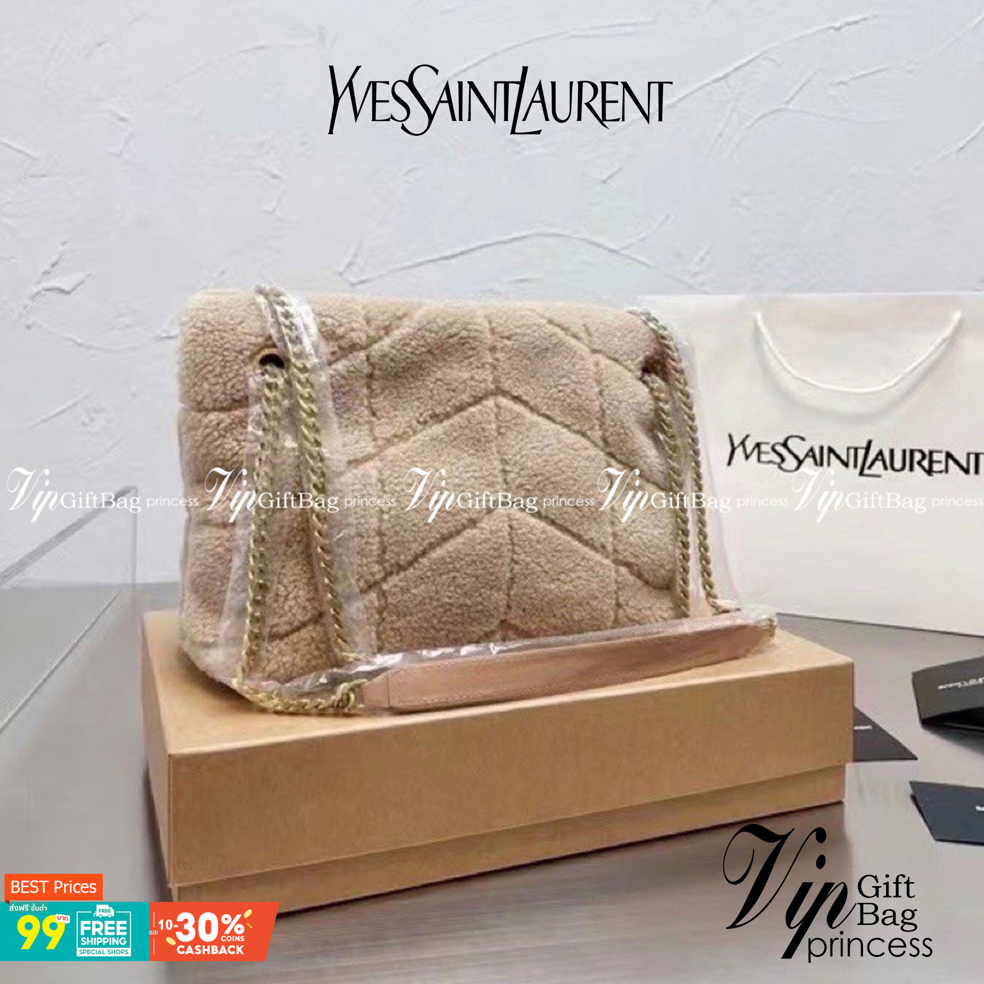 YSL Yves Saint Laurent Puffer Shearling Shoulder Bag กระเป๋าสะพายงานขนนุ่มๆ เปิดหน้า ติดโลโก้อะไหล่แบรนด์สีทองด้านหน้า งานดูดีมีระดับมากค่ะ ปั้มทุกจุด งานเป๊ะมากก สายสามารถดึงสั้นยาวได้ นุ๊มนุ่ม ละมุน น่ารักมากกค่าา