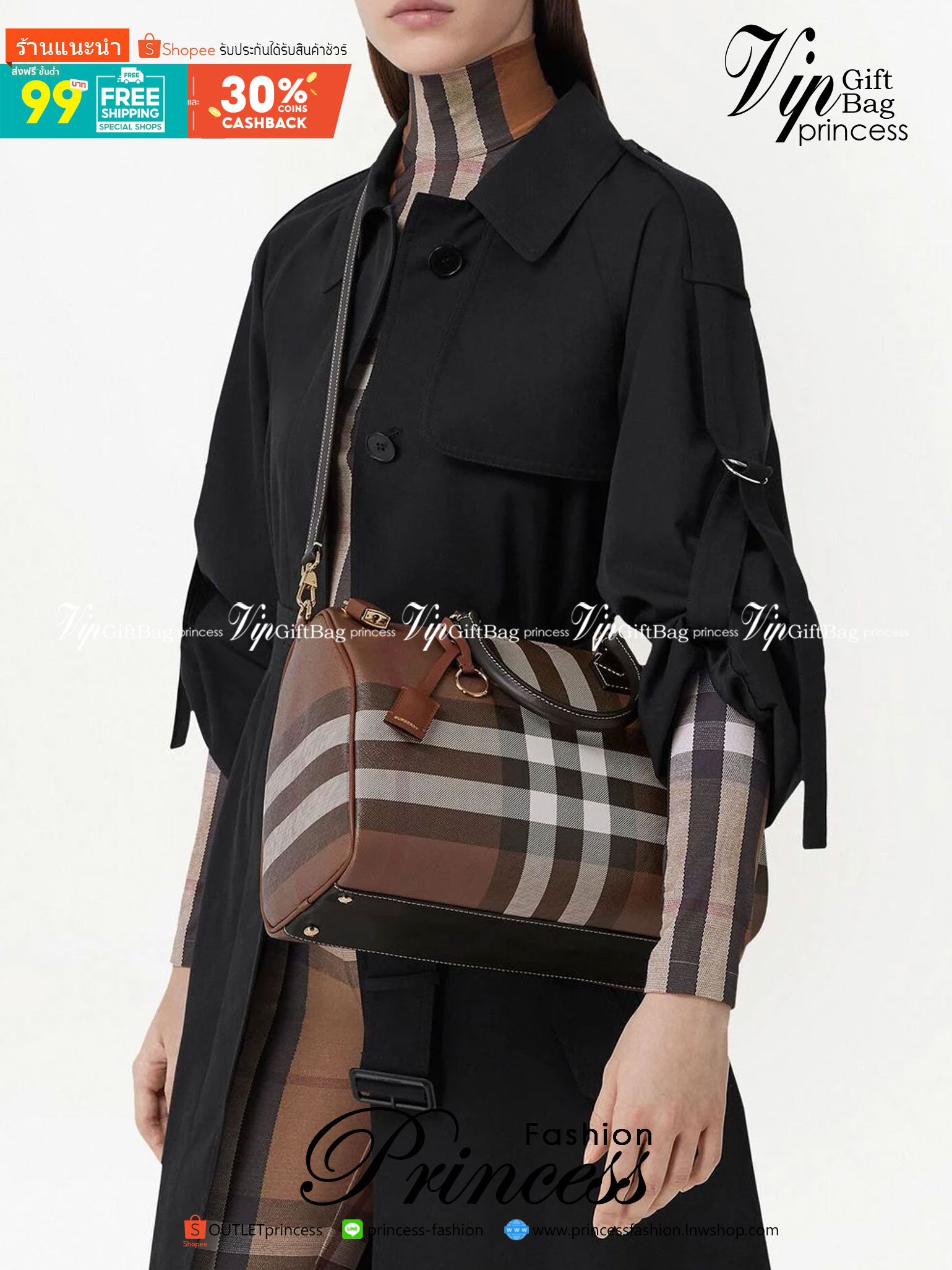 Burberry medium check bowling bag 12" / Burberry Coated fabric boston bag / BURBERRY FRAGRANCES VINTAGE BOWLING BAG กระเป๋าสะพายใบใหญ่ จุของได้เยอะ ลายวินเทจ โทนสีใช้งานง่าย Vintage Signature สวยหรูสุดคลาสสิค